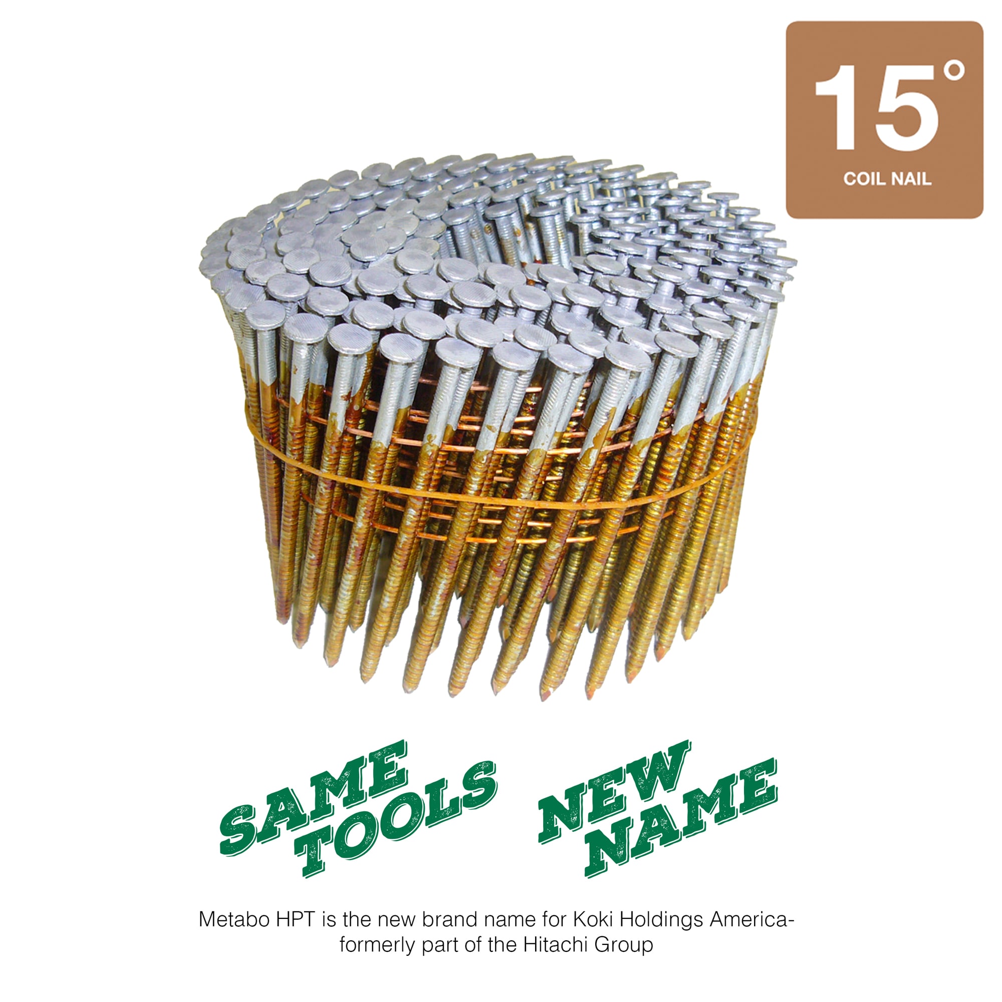 Clavos para armado de estructuras con anillo retorcido y galvanizado en caliente de Metabo HPT 3 pulgadas x 0.12 pulgadas a 15 grados (2400 por caja) 12707HHPT