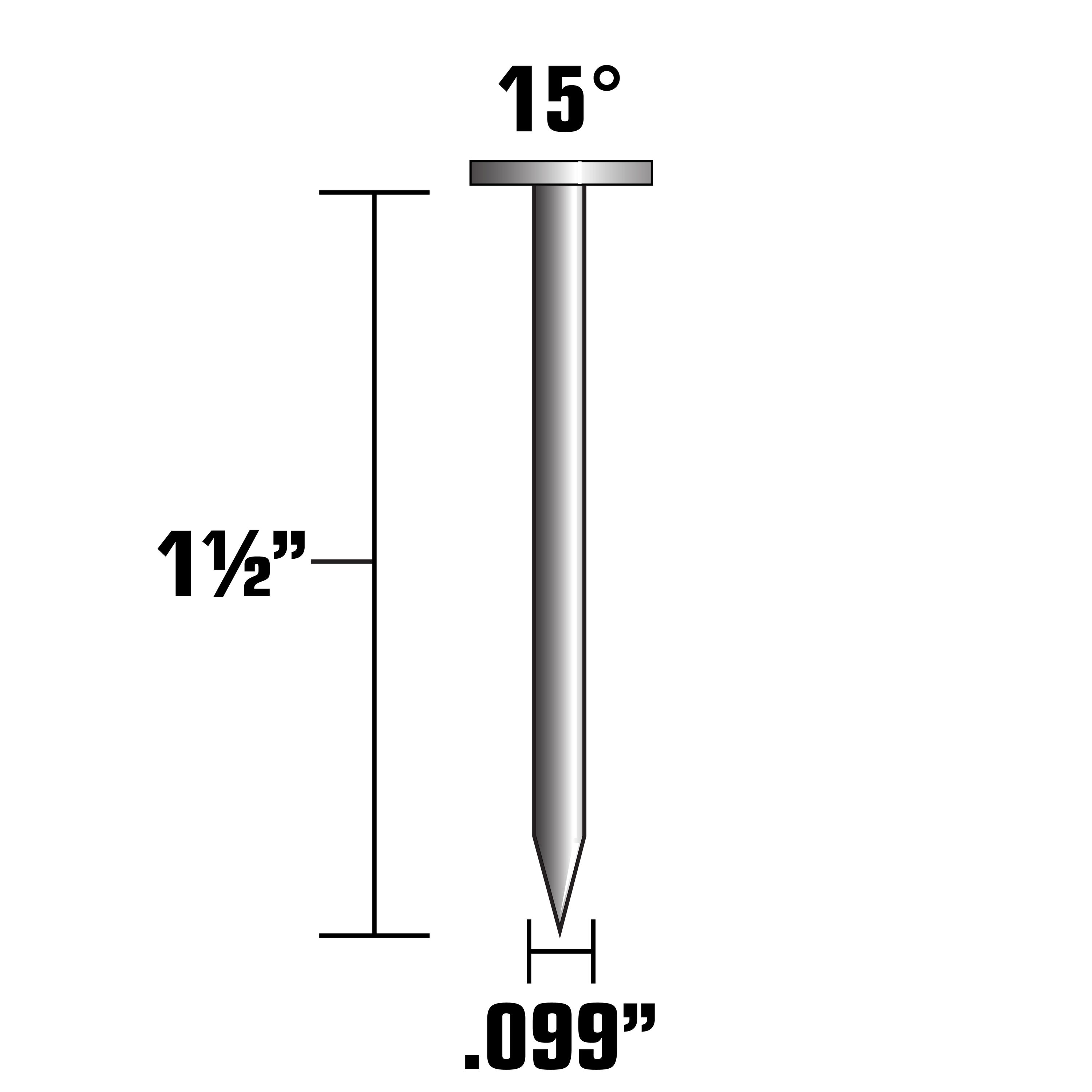 Clavos para armazón colados Metabo HPT de 1-1/2 pulgadas x 0.099 pulgadas con vástago liso y brillante, 15 grados (3000 por caja) 12400HHPT