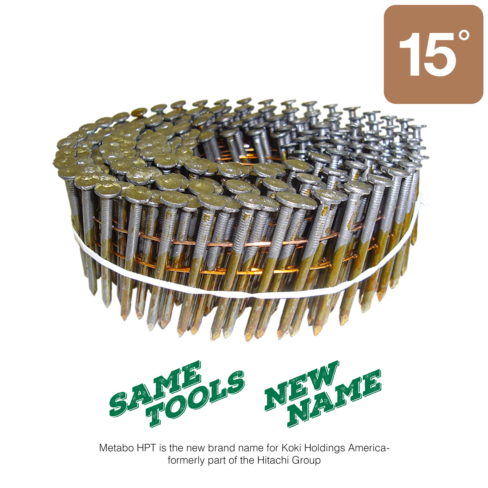 Clavos para armazón colados Metabo HPT de 1-1/2 pulgadas x 0.099 pulgadas con vástago liso y brillante, 15 grados (3000 por caja) 12400HHPT