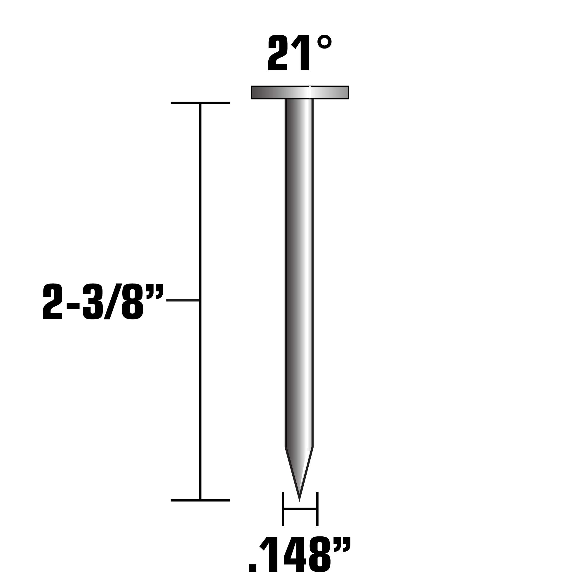 Clavos para armazón con cabeza lisa y pata suave, colados, de 2-3/8 pulgadas x 0.148 pulgadas, 21 grados (1000 por caja) Metabo HPT 20143SHPT