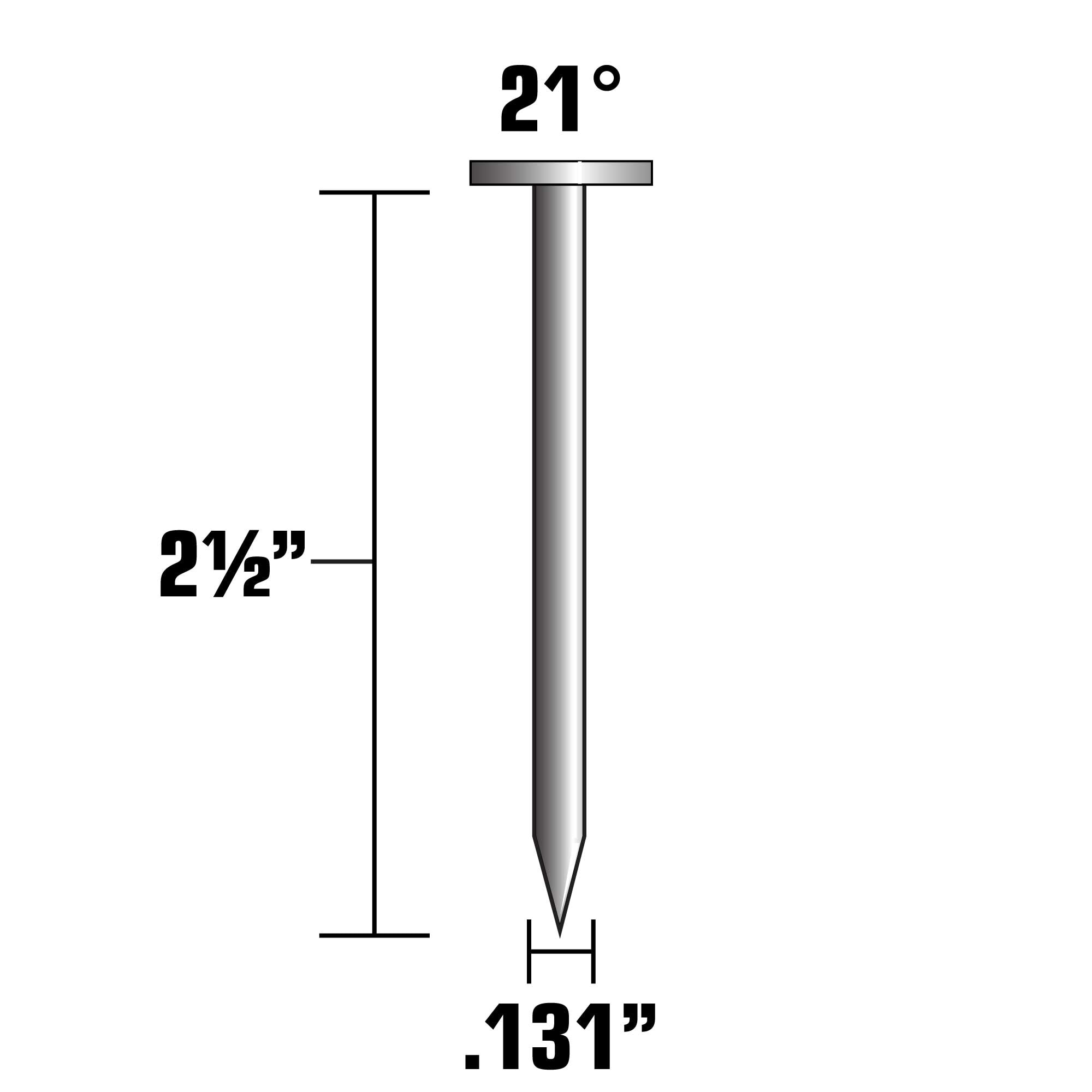 Clavos de Armazón Colaminados de 2-1/2 pulg. x 0.131 pulg. de Brillo con Punta Suave de 21° de Metabo HPT (1000 por caja) 20132SHPT