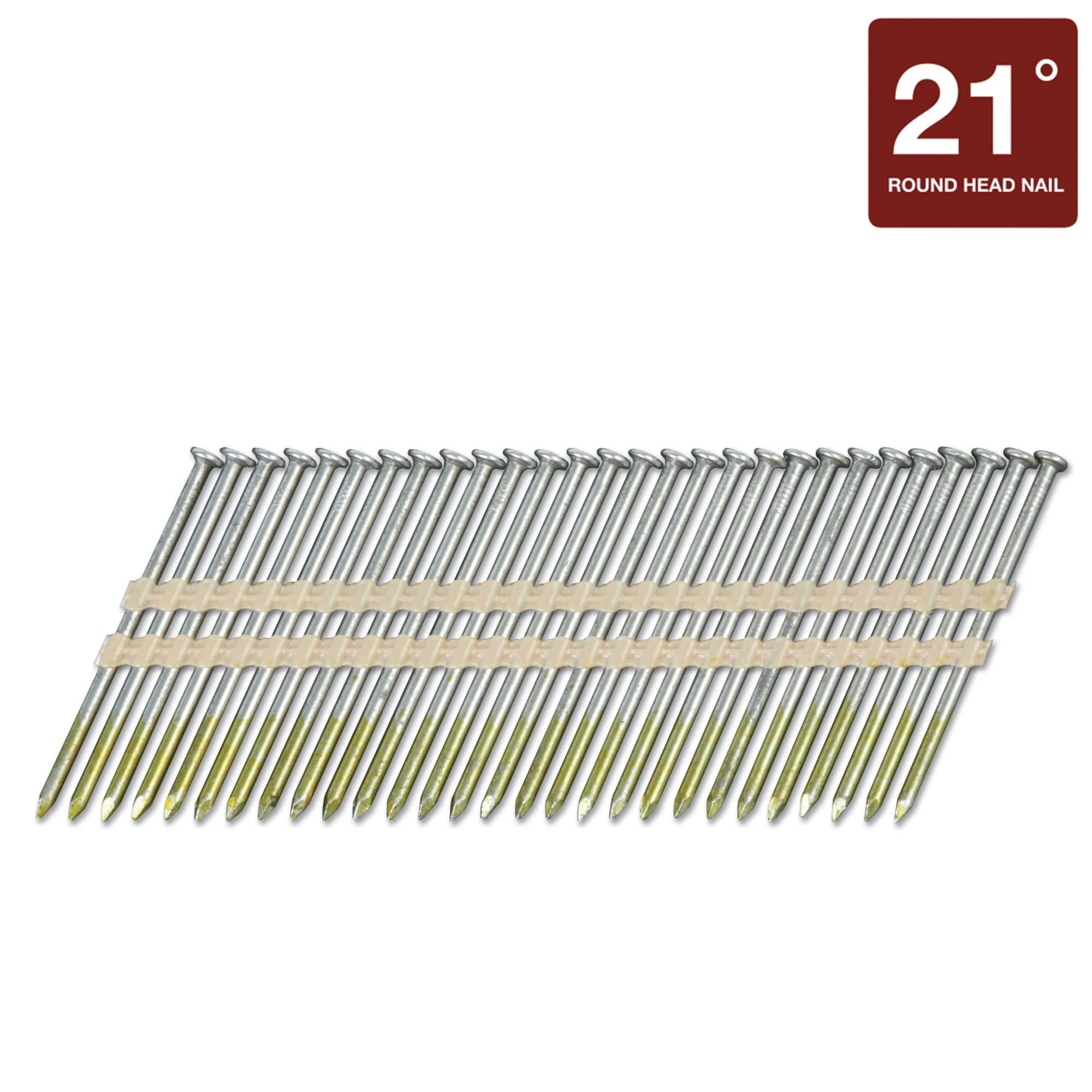 Clavos de Armazón Colaminados de 2-1/2 pulg. x 0.131 pulg. de Brillo con Punta Suave de 21° de Metabo HPT (1000 por caja) 20132SHPT