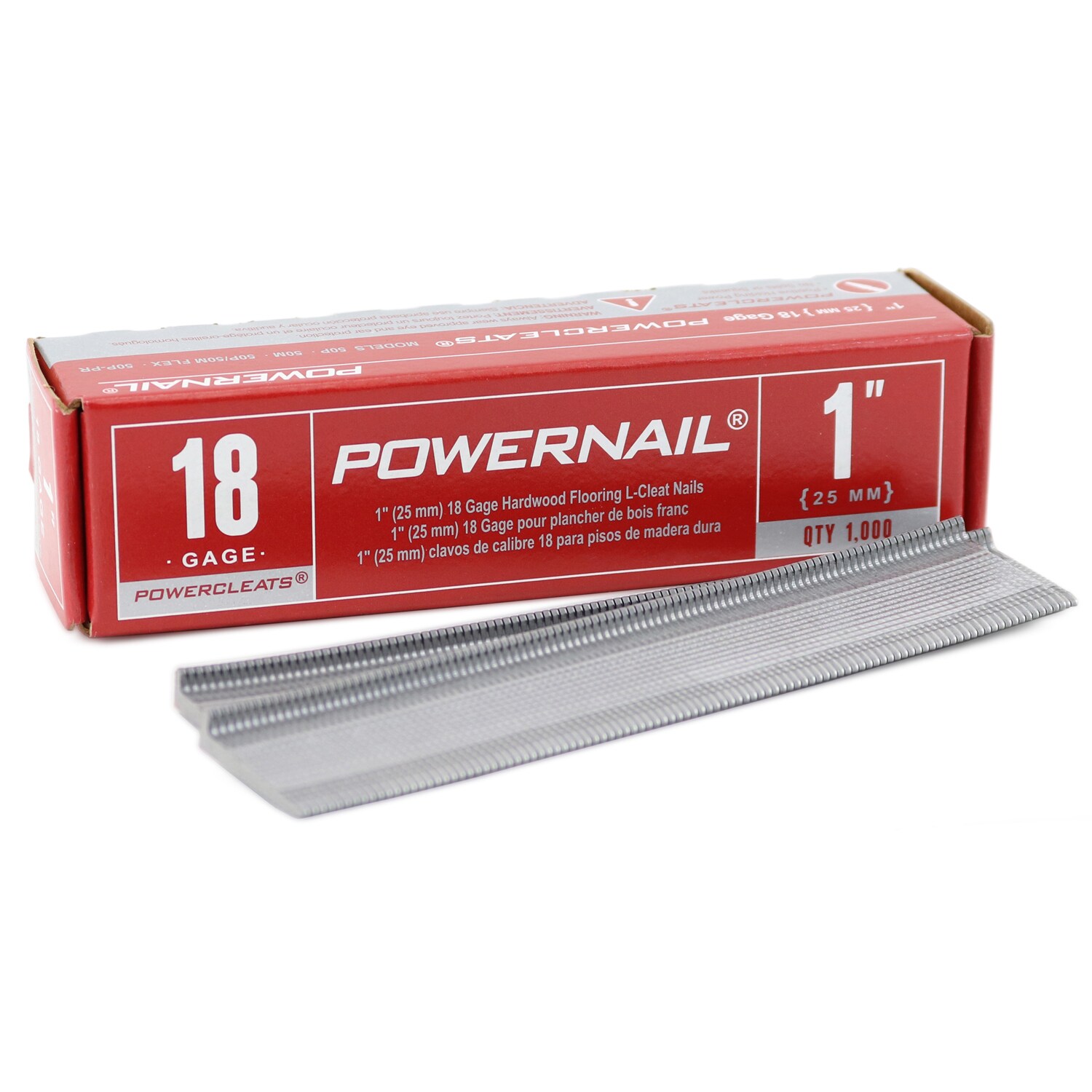 Clavos para Pisos Adhesivos de 1 pulgada, calibre 18, de Powernail en tiras de 1000 - Por L10018
