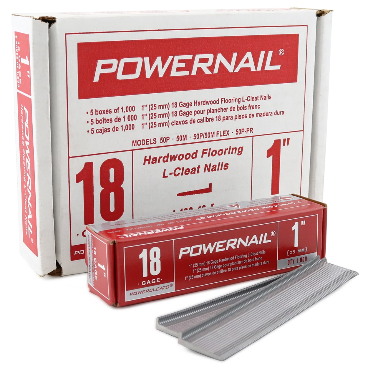 Clavos para pisos adhesivos colección de 1 pulgada calibre 18 de Powernail - Paquete de 5000 - Por L100185