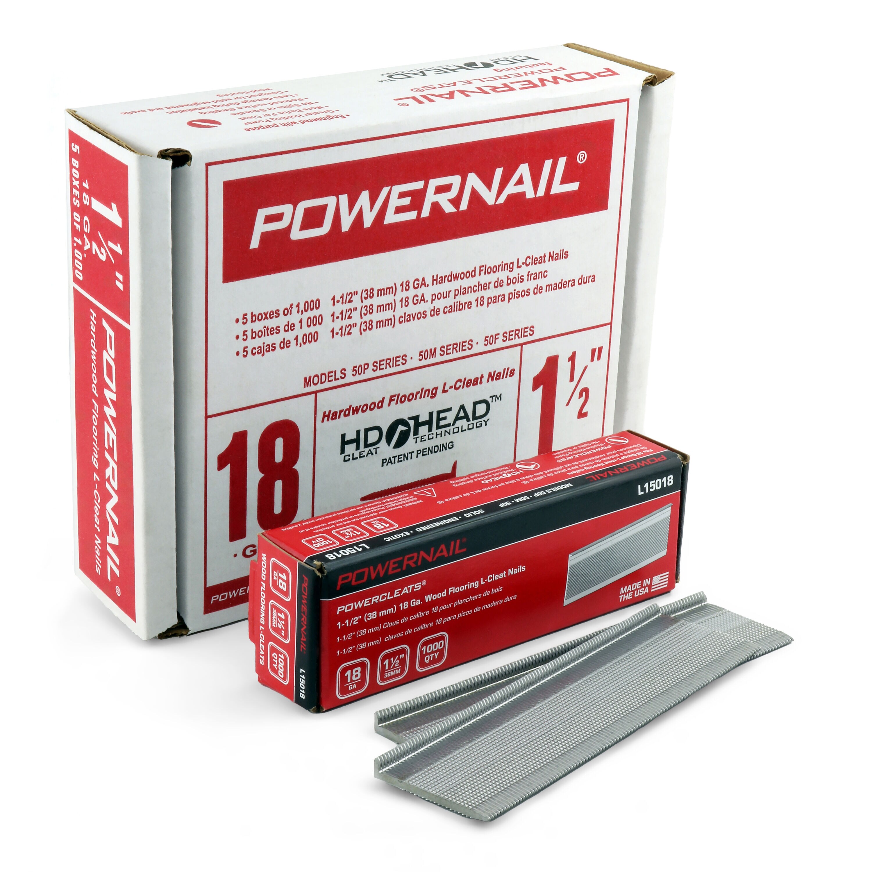Clavos para Piso con Adhesivo Collated de 1-1/2 pulgadas calibre 18 de Powernail - 5000 unidades