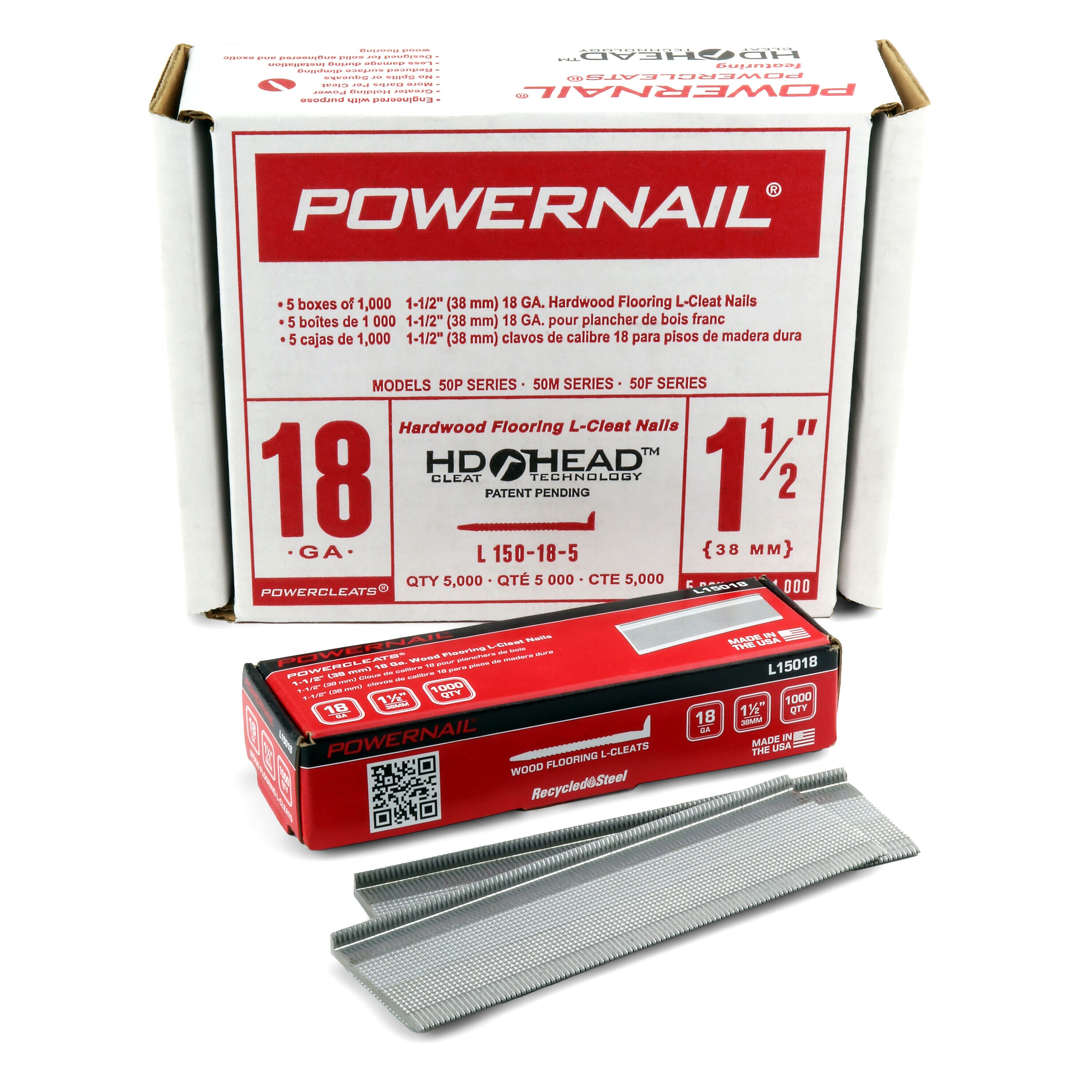 Clavos para Piso con Adhesivo Collated de 1-1/2 pulgadas calibre 18 de Powernail - 5000 unidades