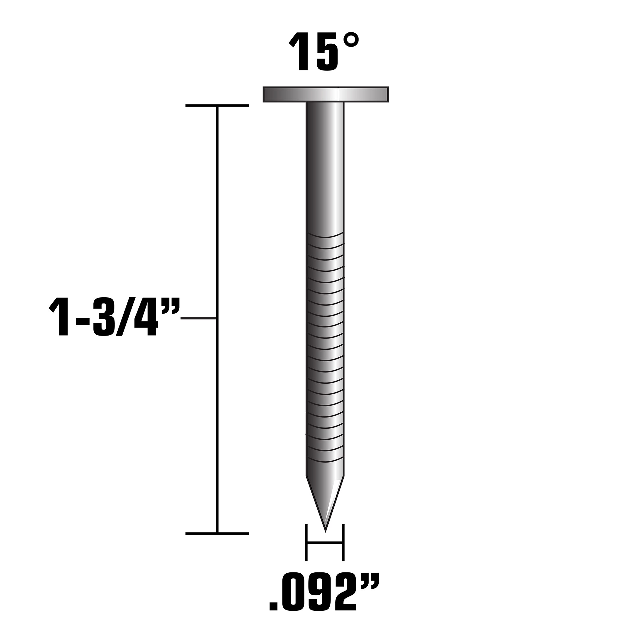 Clavos de revestimiento galvanizados en caliente con anillo y cabeza inclinada 15°, 1-3/4 pulgadas, 216,000 piezas por tarima