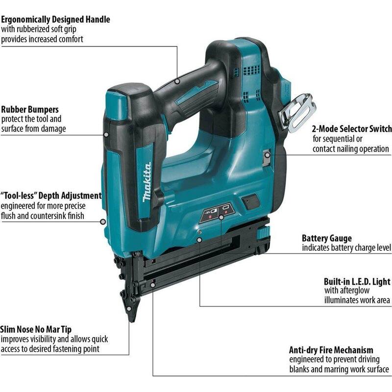 Clavadora inalámbrica de clavos de calibre 18 con batería de iones de litio LXT de 18V de Makita (Herramienta solamente) - XNB01Z