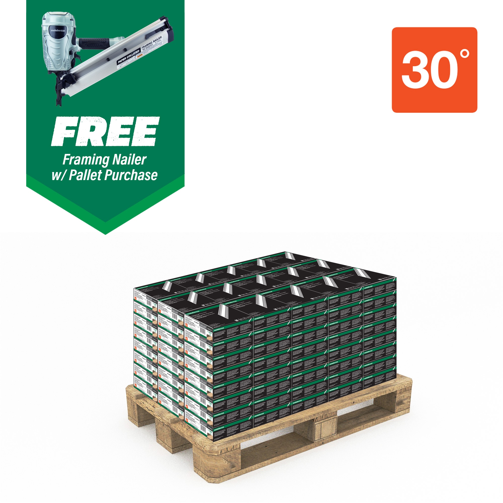 Clavos de armazón colados con vástago brillante de 30 grados de Metabo HPT de 2-3/8 pulgadas x 0.113 pulgadas (240,000 por pallet) 15103MNR90ADS1M.