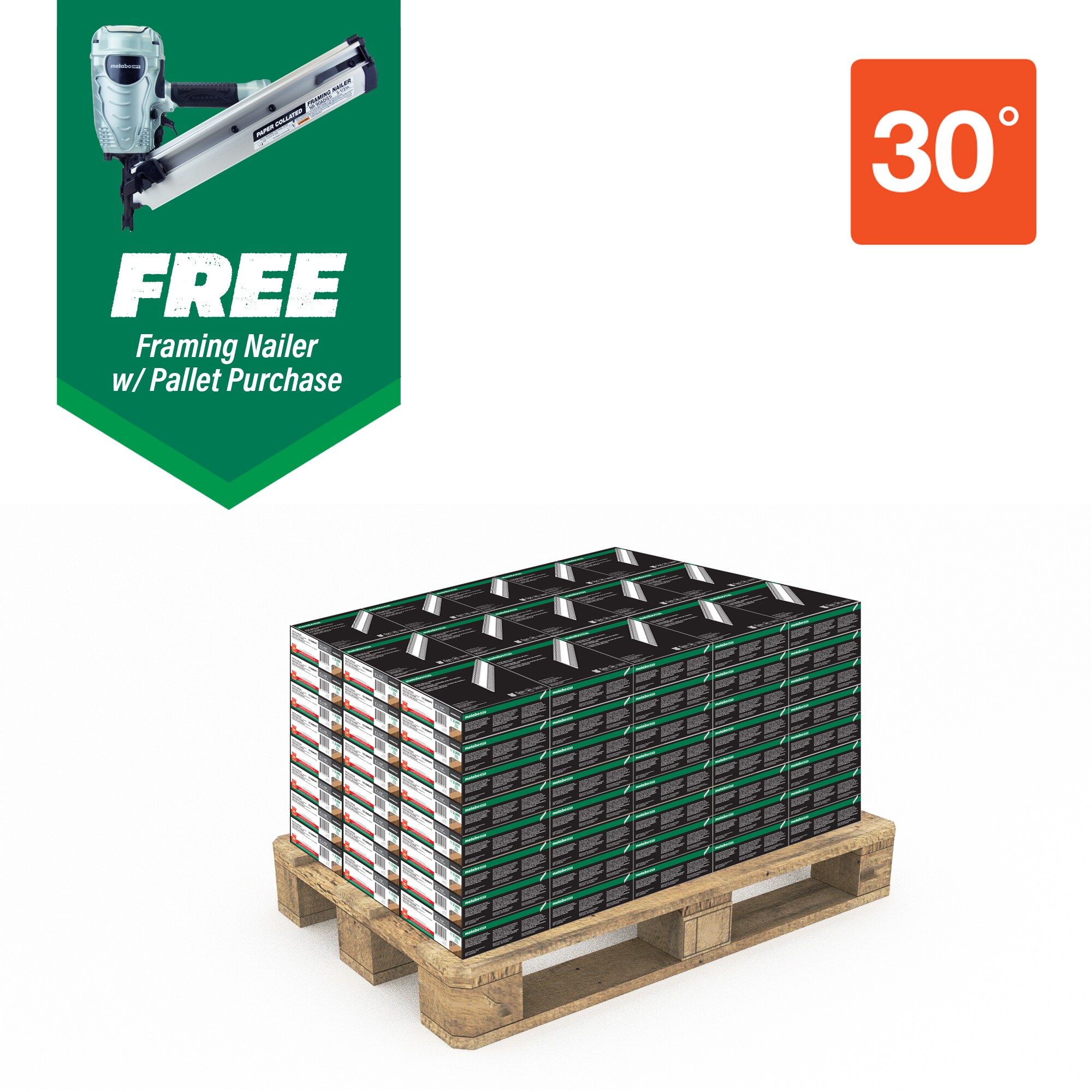 Clavos para estructuras con anillo galvanizado de 30 grados, 2 pulgadas x 0.113 pulgadas, en cinta (240,000 por tarima) 15130MNR90ADS1M
