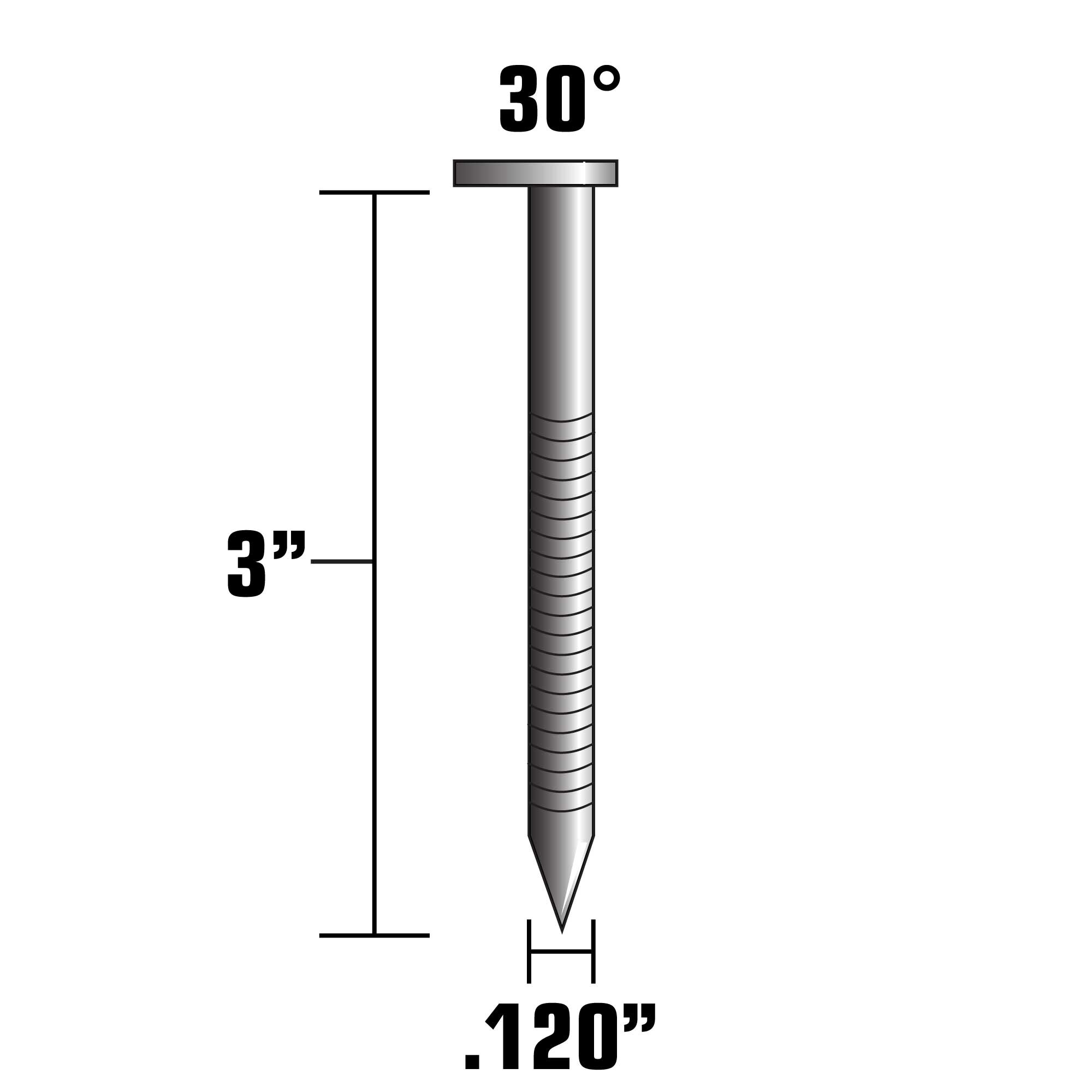 Clavos para estructura con cabeza en anillo galvanizados en caliente de 30 grados de 3 pulgadas x 0.12 pulgadas (210,000 por tarima)