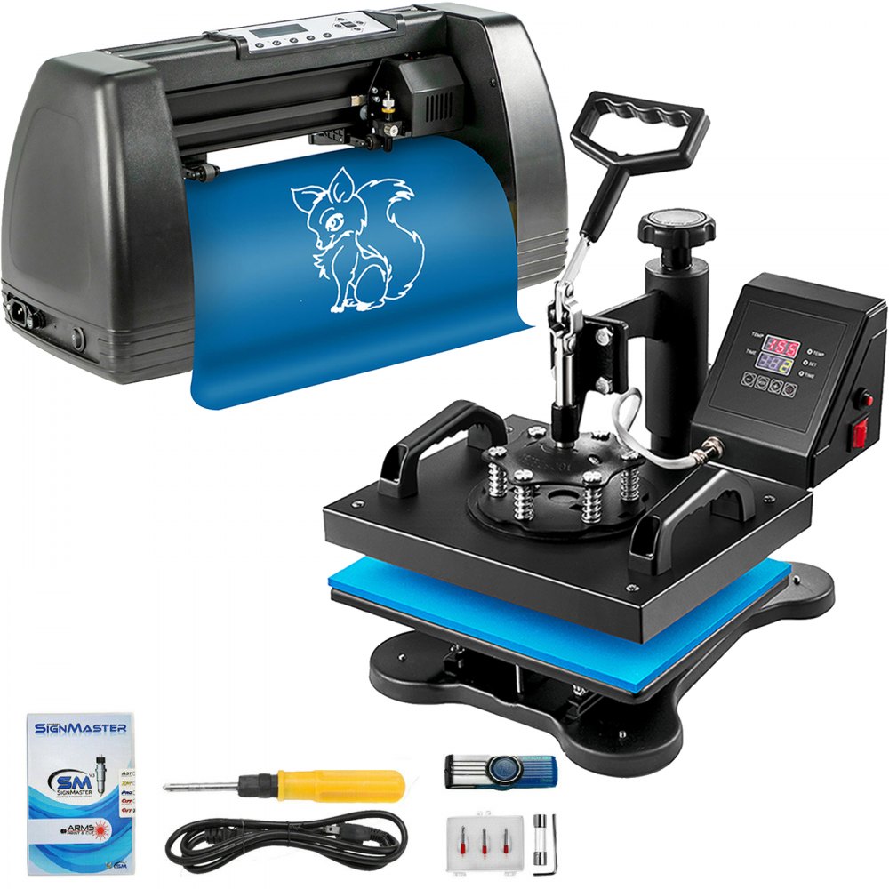 Heat Press 12"x10" Vinyl Cutter Plotter 14" T-shirt Sublimation Signmaster - THJH230BSX+375SDJV1
