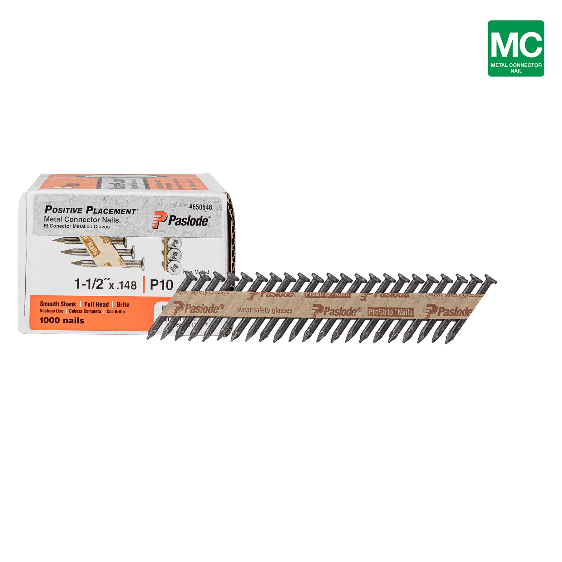 Clavos para colgador de vigas de 30 grados, brillantes y lisos, colectados, de 1-1/2 pulgadas x 0.148 pulgadas (1000 unidades por caja)