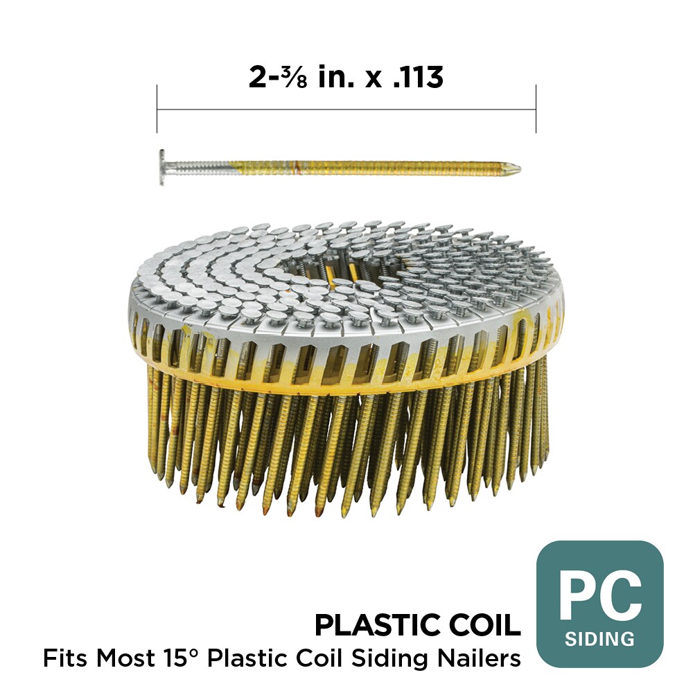 Clavos de plástico corrugados para revestimiento galvanizado en caliente de 2-1/4 pulgadas, calibre 0.092, ángulo de 15 grados, 4800 por caja - Modelo 0614146