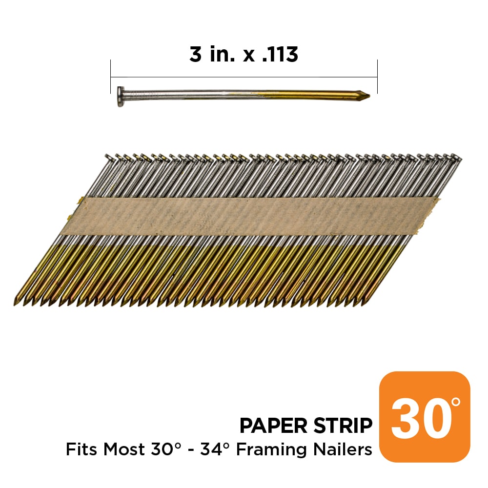 Clavos para armazón colados con vástago liso brillante de 30 grados, 3 pulgadas x 0.12 pulgadas (2500 por caja)
