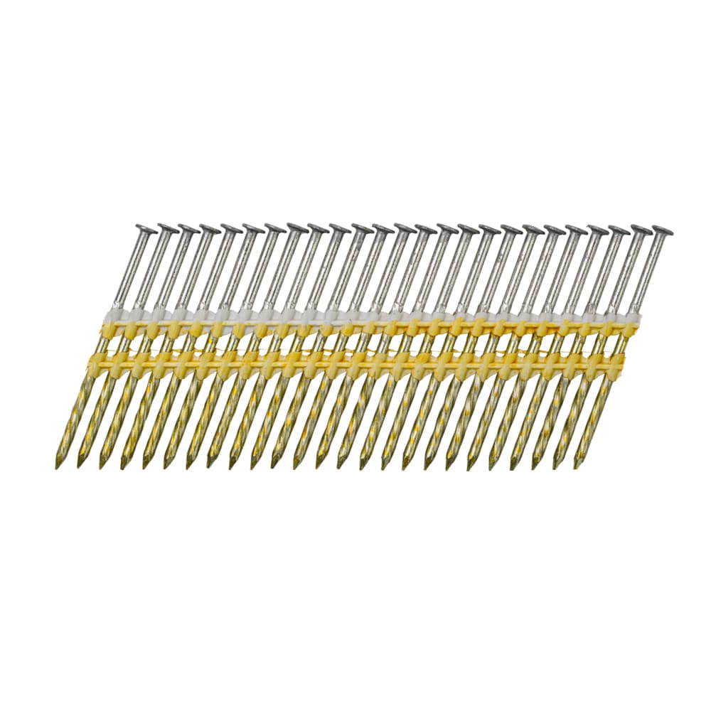 Clavos comunes galvanizados por inmersión en caliente con espiral de 3 pulgadas, calibre 0.12, 15 grados, 4000 unidades por caja.
