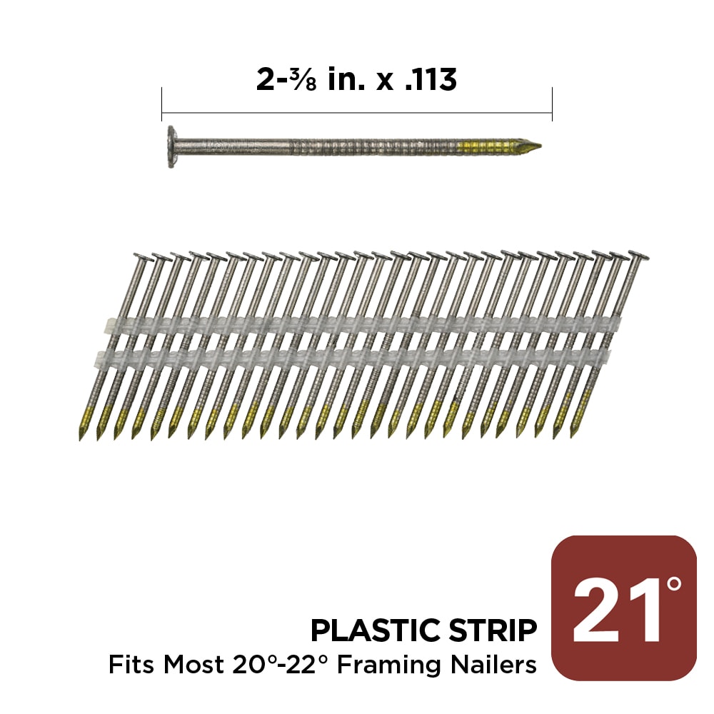 Clavos para Armazón Aro Anillado Galvanizados por Inmersión en Caliente, 21°, 2-3/8 pulgadas x 0.113 pulgadas (Paquete de 2000)