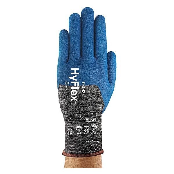 Guantes recubiertos resistentes al corte de Ansell, Nivel de corte A2, 13 ga, Negro/Azul, 9 - 11-947