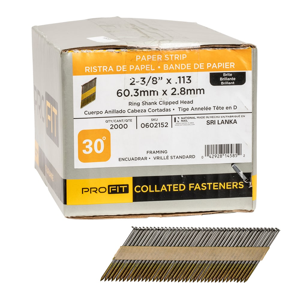 Clavos armados para estructuras brillantes de 30 grados, 2-3/8 pulgadas x 0.113 pulgadas (2000 por caja) 0602152