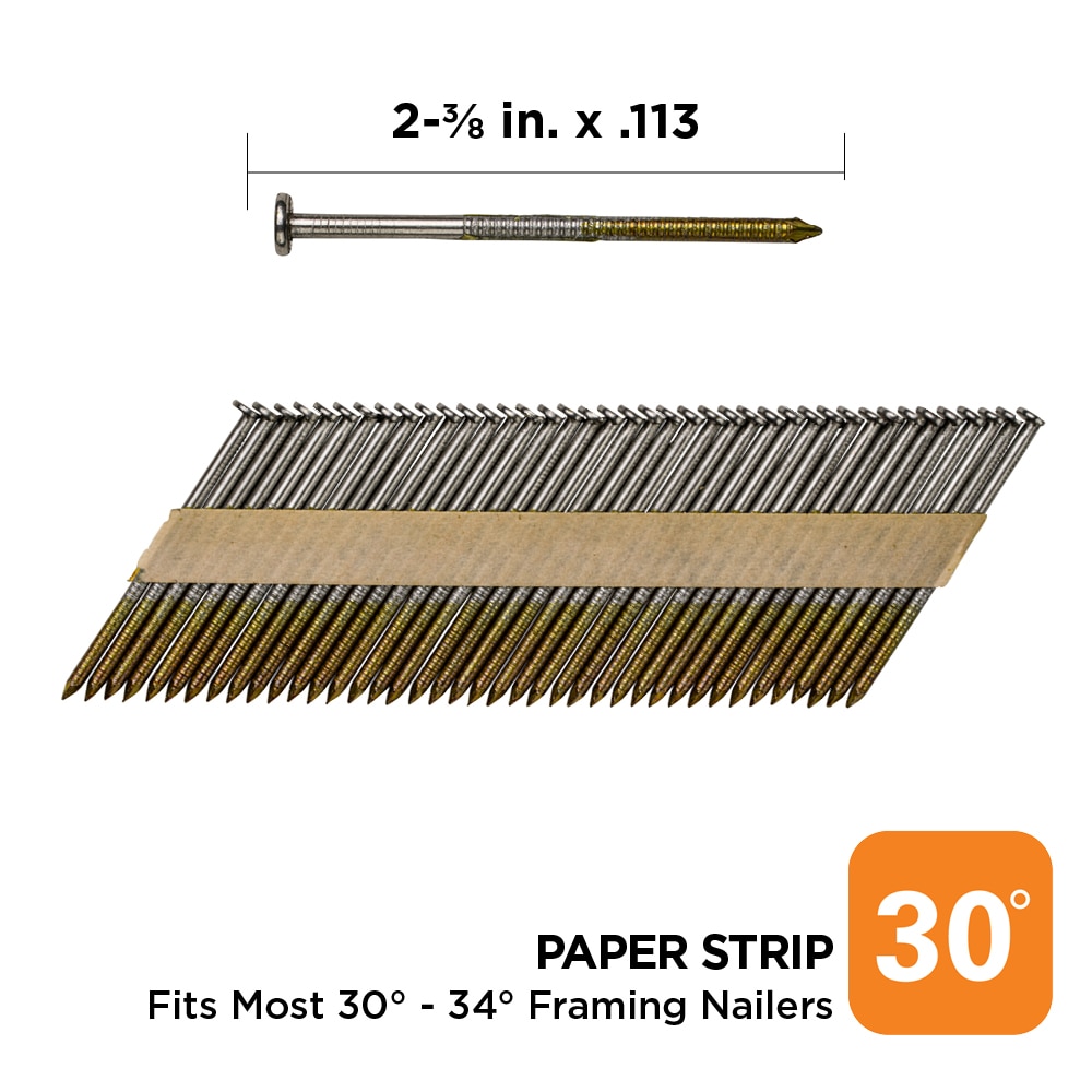 Clavos armados para estructuras brillantes de 30 grados, 2-3/8 pulgadas x 0.113 pulgadas (2000 por caja) 0602152