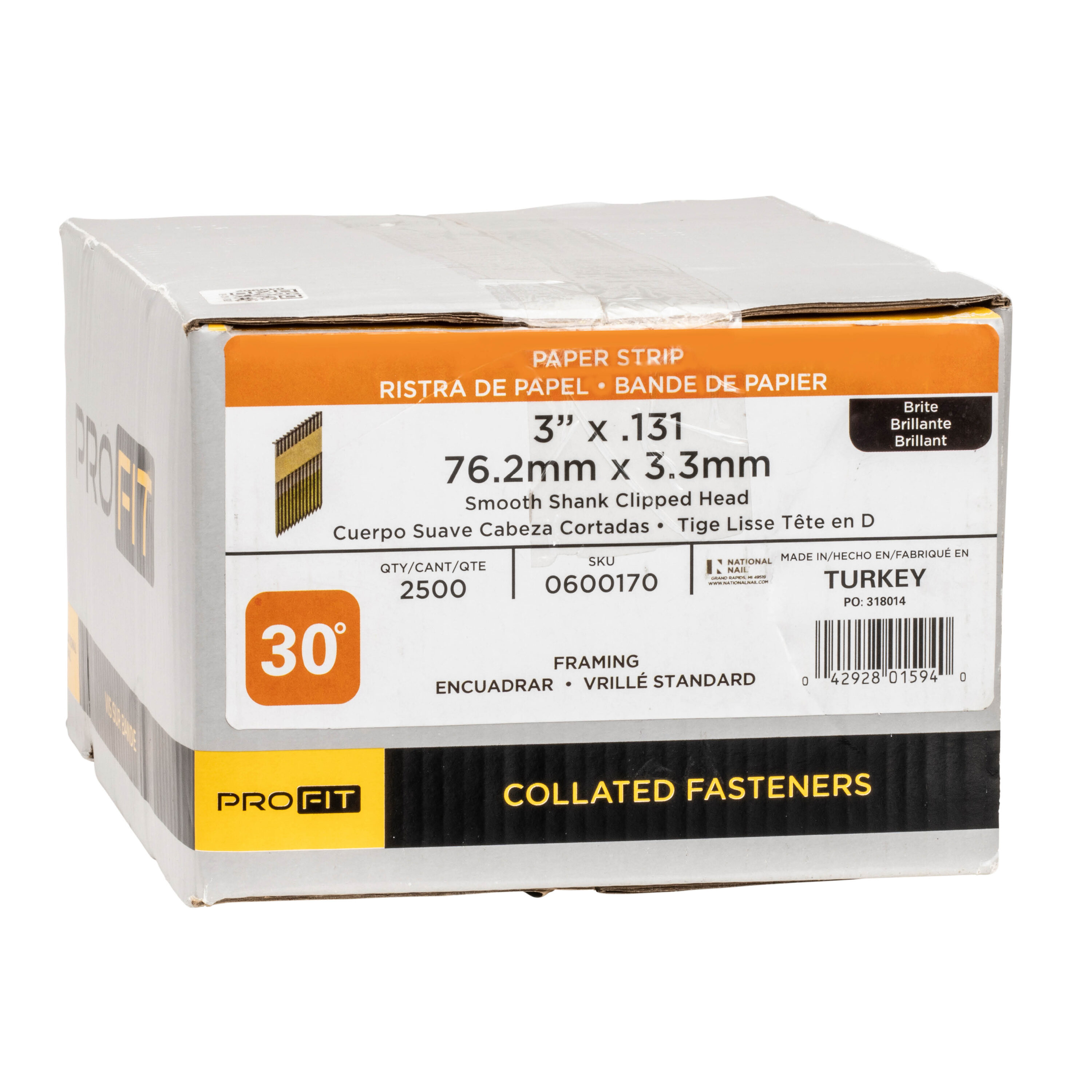 Clavos para entramado de 30 grados, brillantes y lisos, de calibre 0.131, 3 pulgadas, en caja de 2500 unidades