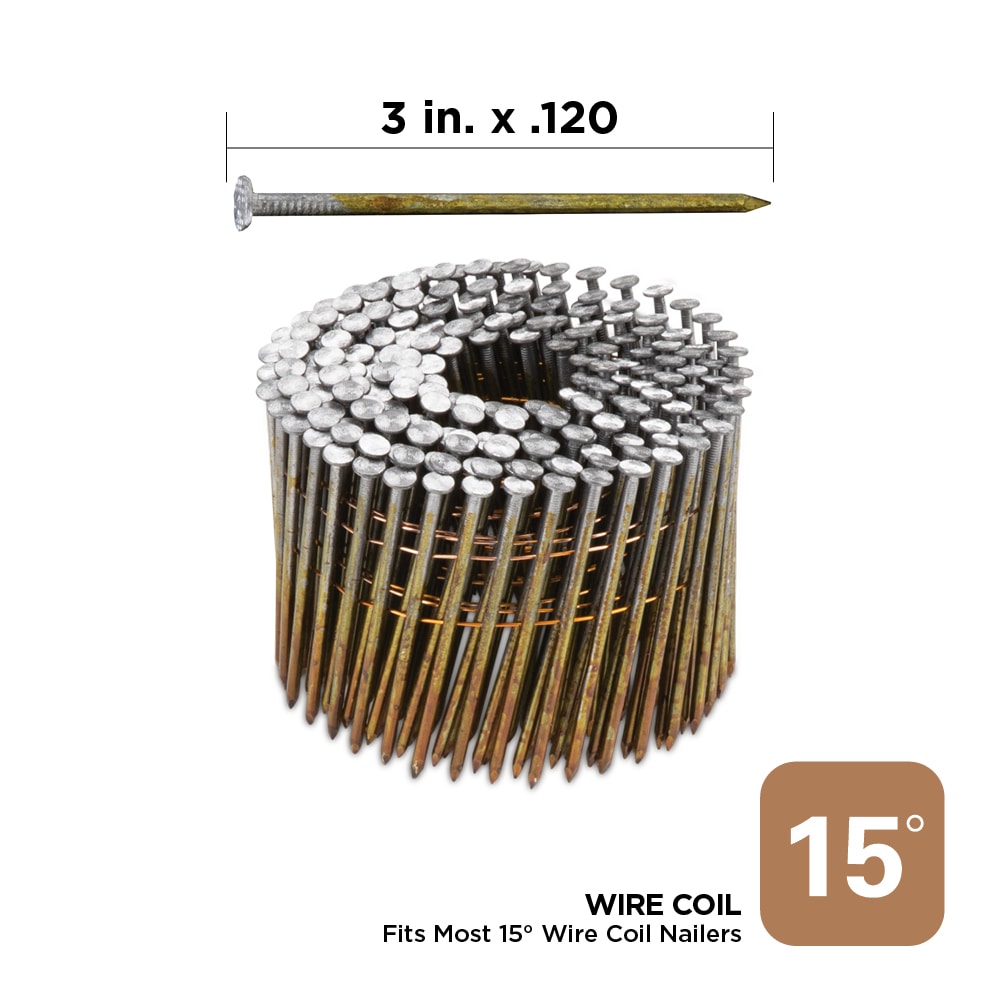 Clavos de armazón colados con vástago liso brillante de 15 grados de 3 pulgadas x 0.12 pulgadas (2500 por caja) 0616673