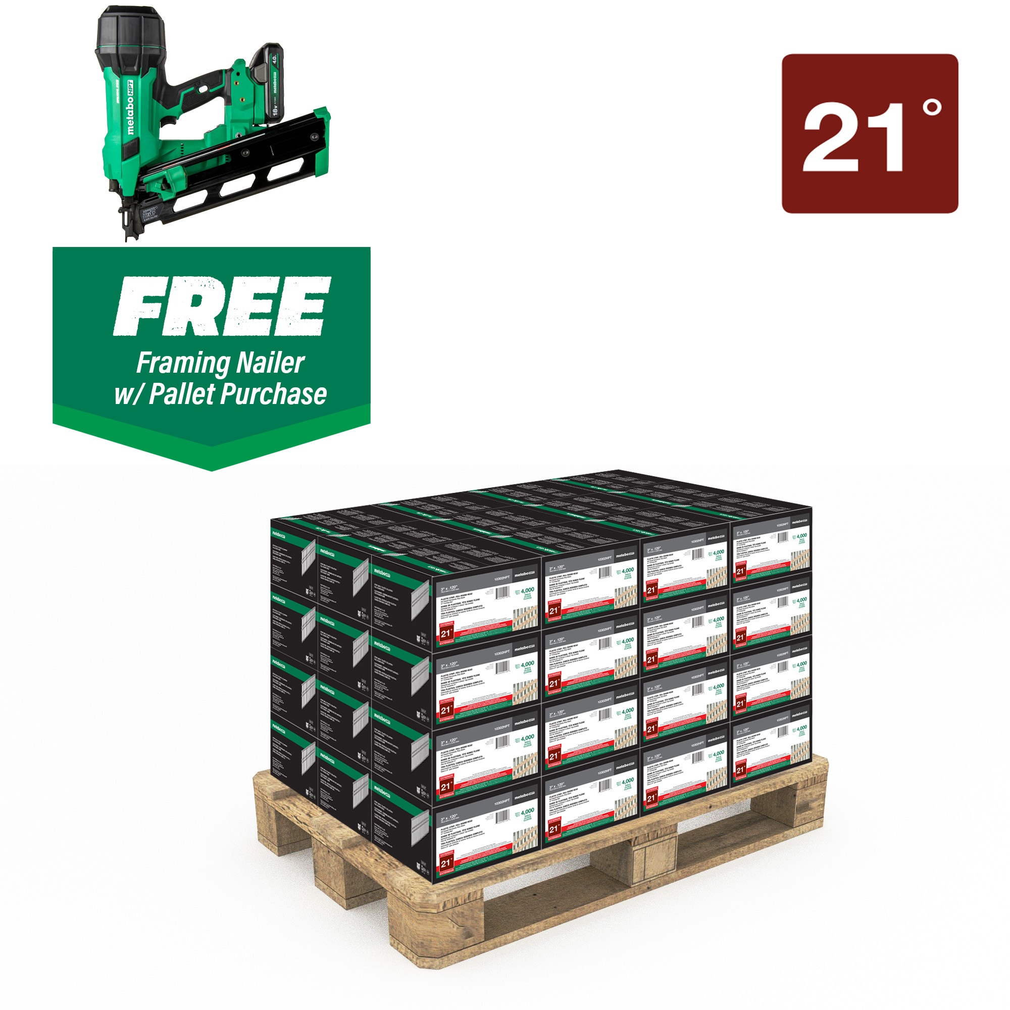 Clavos para armazón 3 pulgadas x 0.12 pulgadas 21° con anillo galvanizado por inmersión en caliente Metabo HPT (192,000 por palet) 10302NR1890DRAM