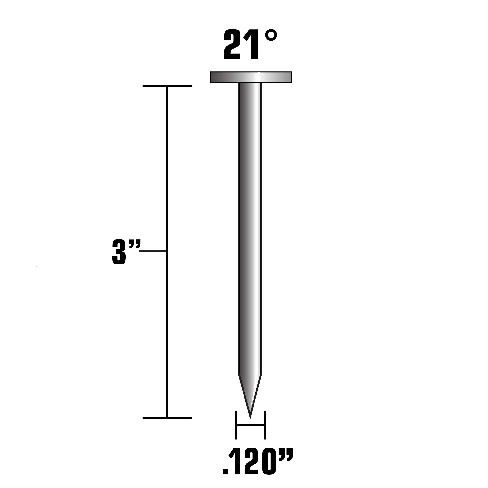Clavos de armazón colados, brillantes de 21 grados, de 3 pulg. x 0.12 pulg. (192,000 por tarima)