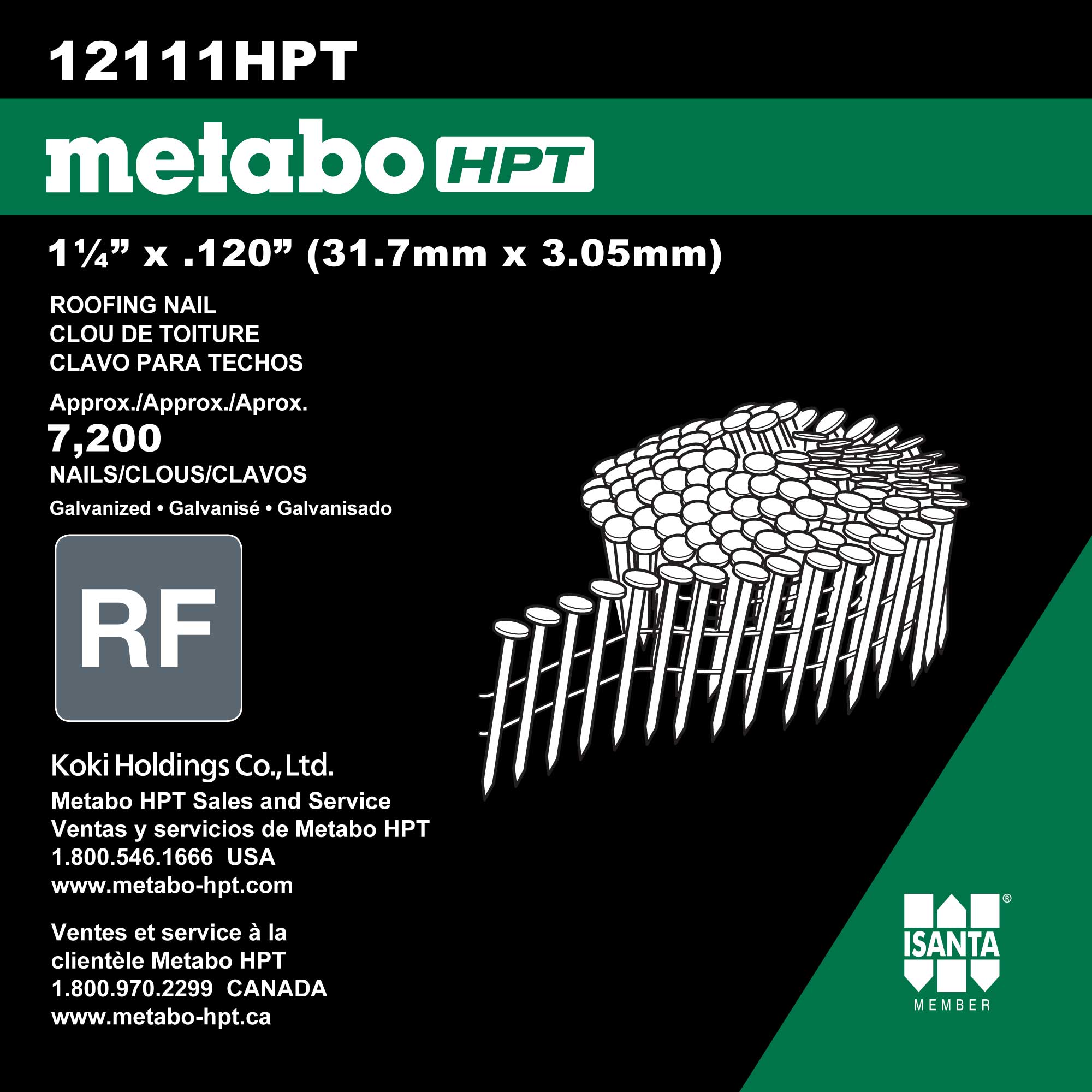 Clavos de techo en bobina electro-galvanizados, lisos, en ángulo de 15 grados de Metabo HPT - 346,000 - Por Pallet