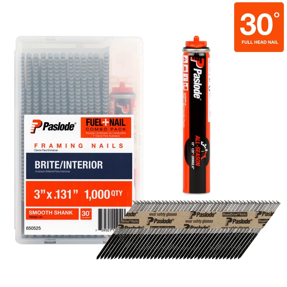 Clavos para armazones de 30 grados en caja de 1000 unidades, 3 pulgadas x 0.131 pulgadas de Paslode