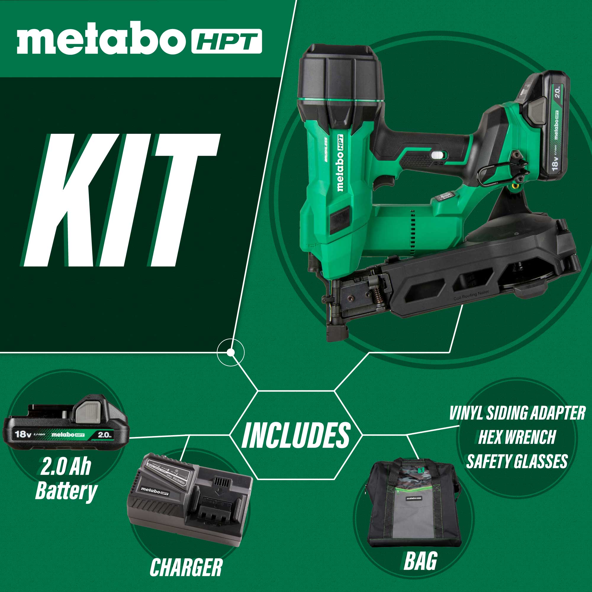 Clavadora inalámbrica para techos Metabo HPT MultiVolt de 1-3/4 pulgadas (Batería incluida) (Cargador incluido) NV1845DAM