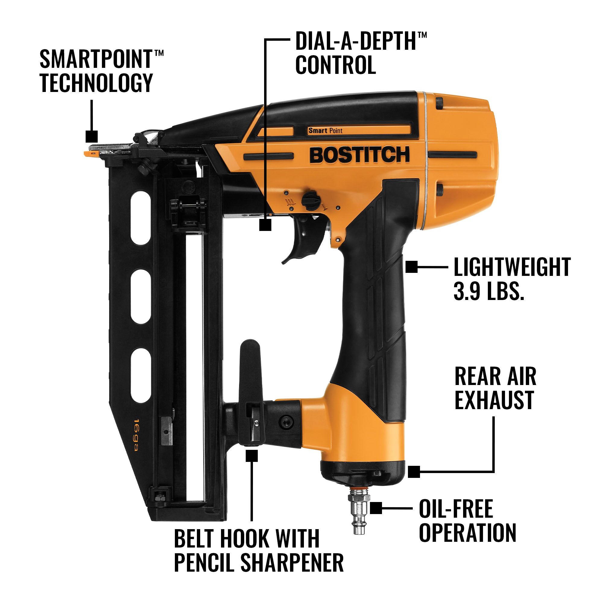Clavadora neumática recta de acabado Smart Point de calibre 16 de 2 1/2 pulgadas de Bostitch