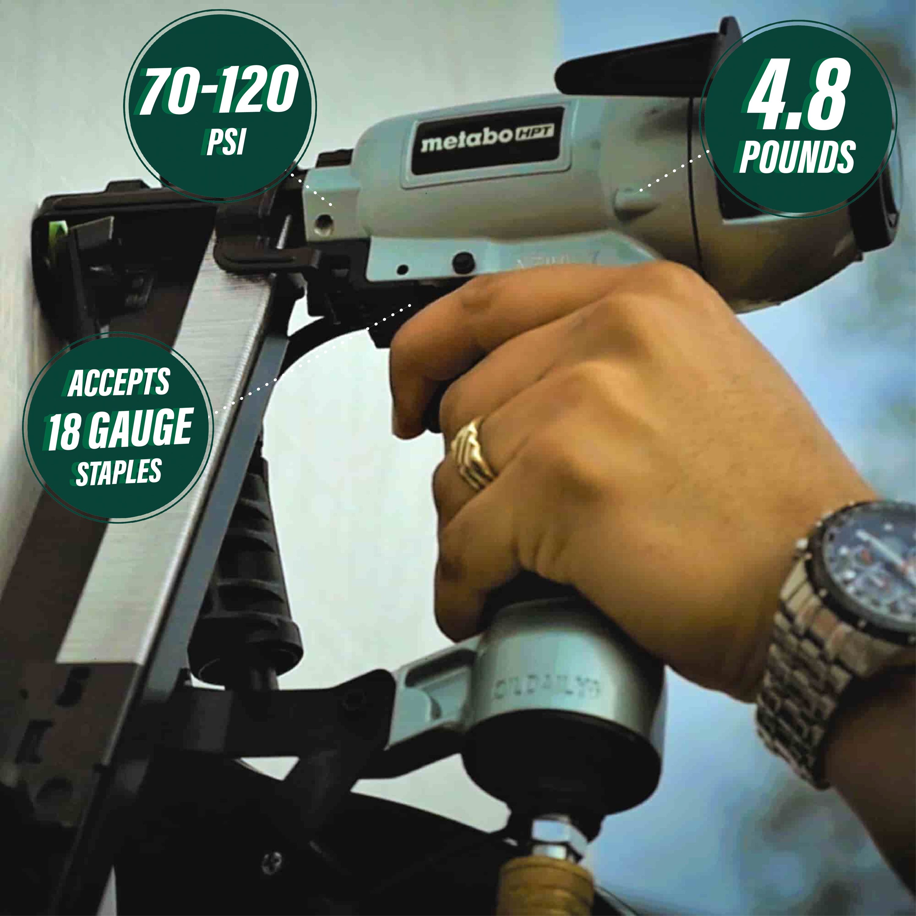 Grampadora neumática de corona media de 18 galgas y 7/16 pulgadas Metabo HPT N3808APM