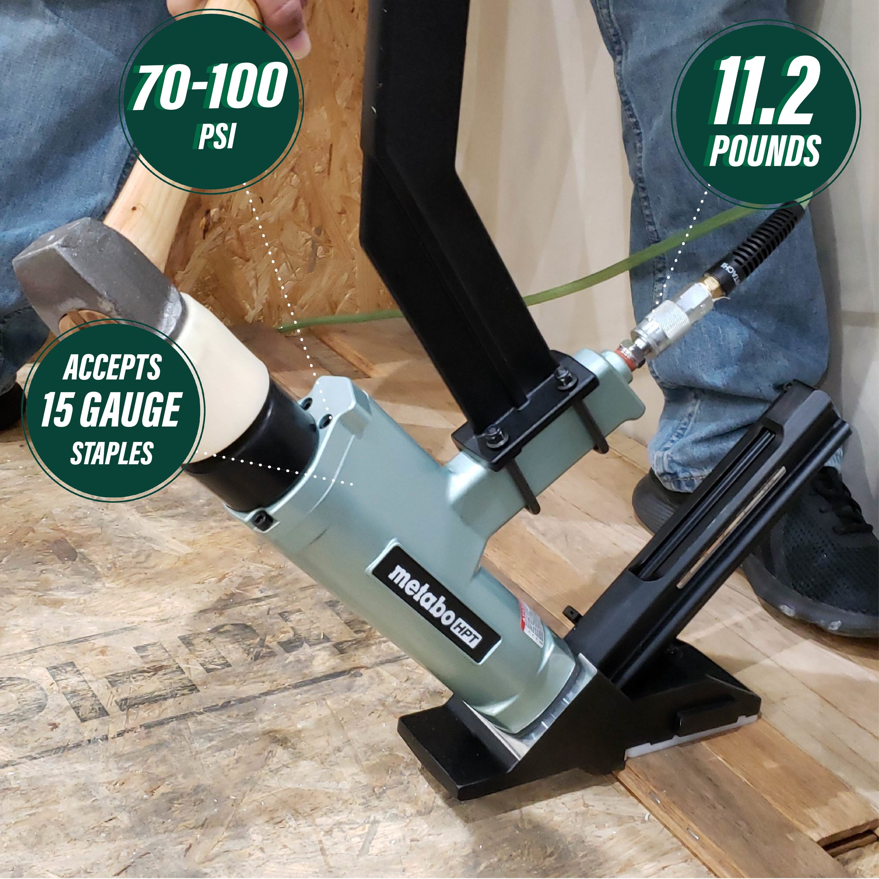 Clavadora neumática para suelos de corona media de calibre 15.5 de 1/2 pulgadas Metabo HPT N5010ABM