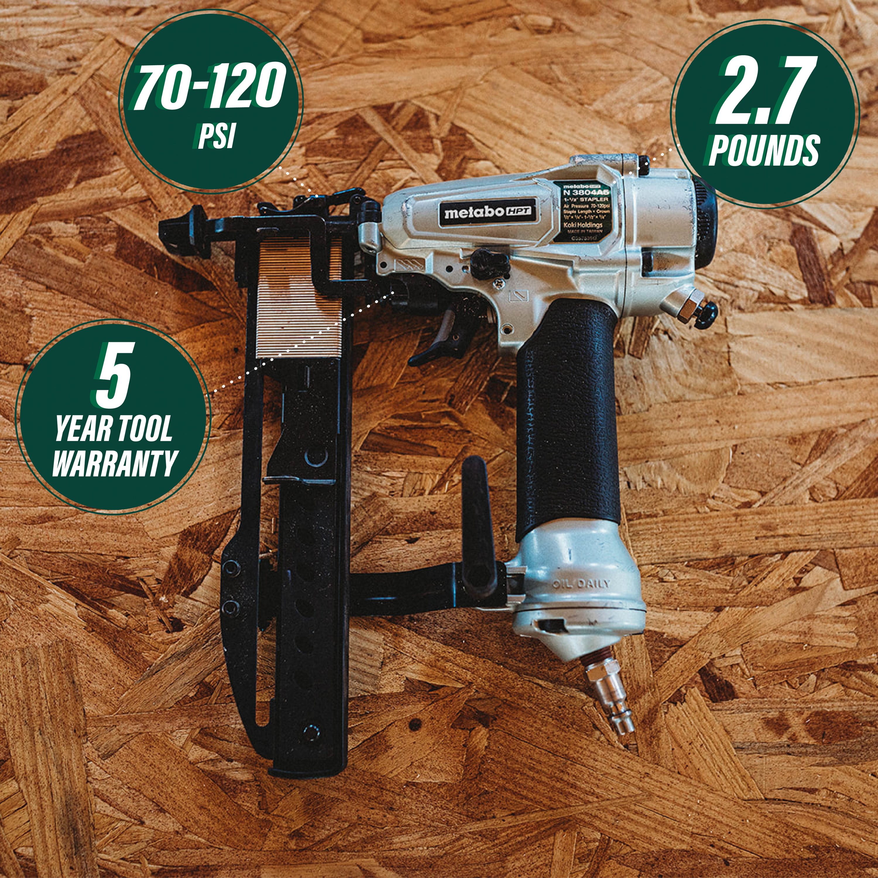 Clavadora neumática de acabado de corona estrecha de calibre 18 de 1/4 pulgadas Metabo HPT N3804A5M