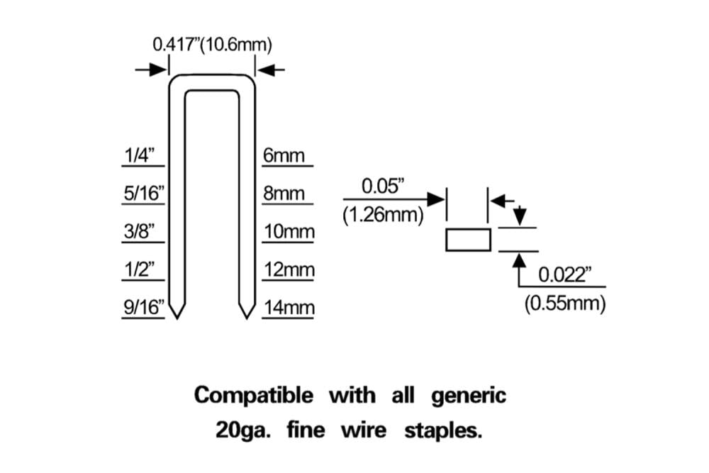 Grapas Numax Tipo T-50 calibre 20 de alambre fino de 3/8 pulgadas para engrapadora neumática de acabado de alambre fino SFWS.