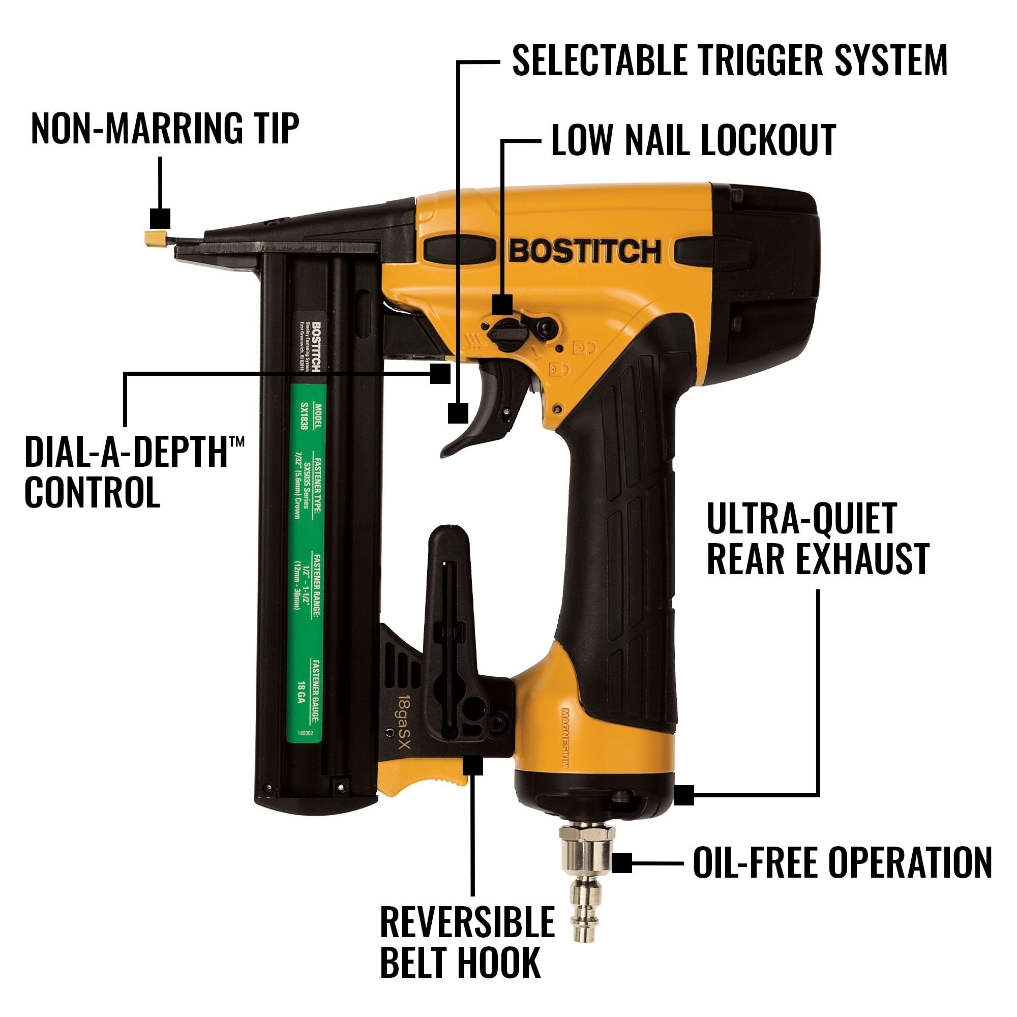 Clavadora neumática de corona estrecha Bostitch de 18 gauges 7/32 pulgadas SX1838K