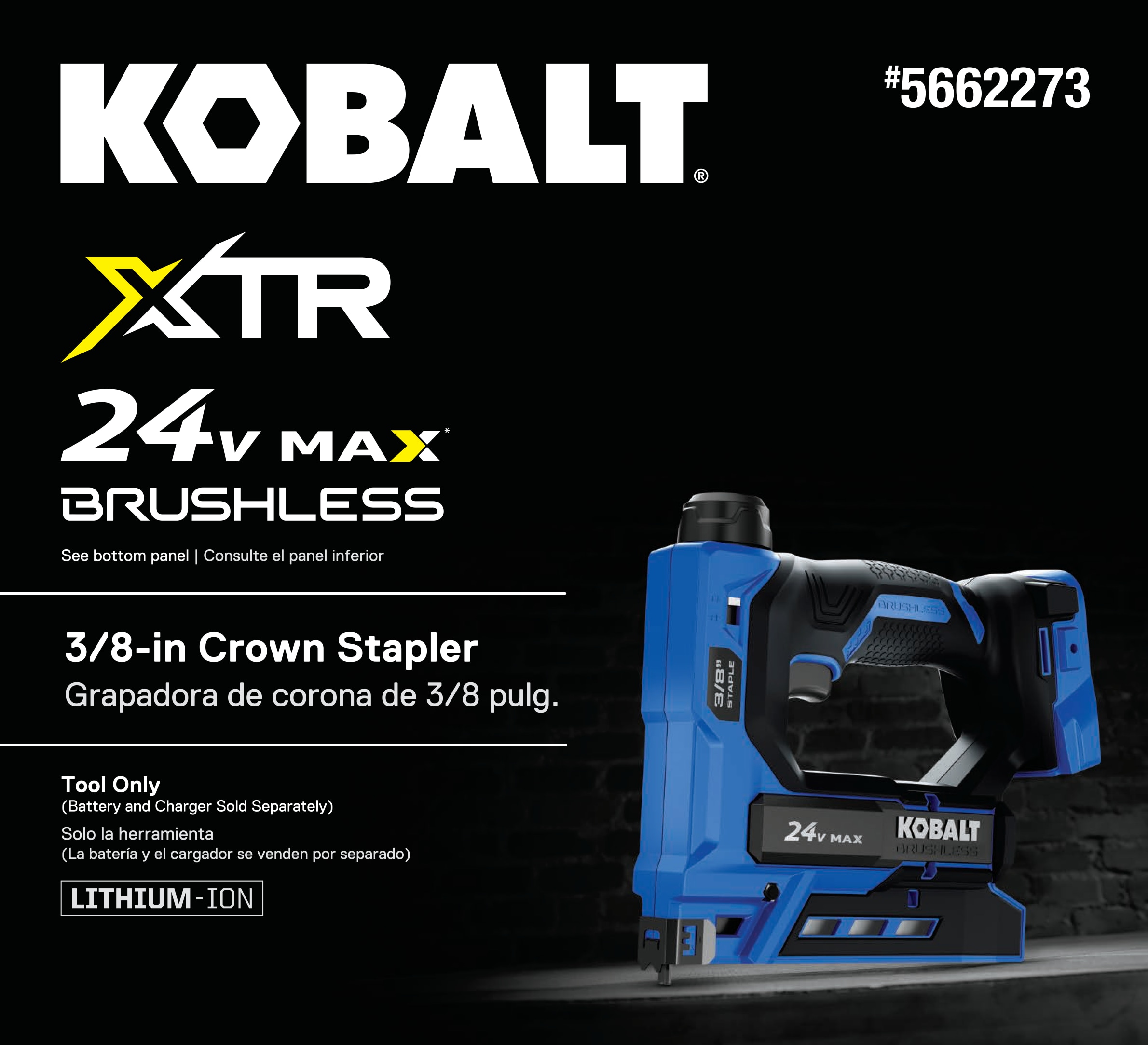 Grampadora de remate de corona mediana de calibre 20 Kobalt XTR (Batería y cargador no incluidos) KXST 124B-03.