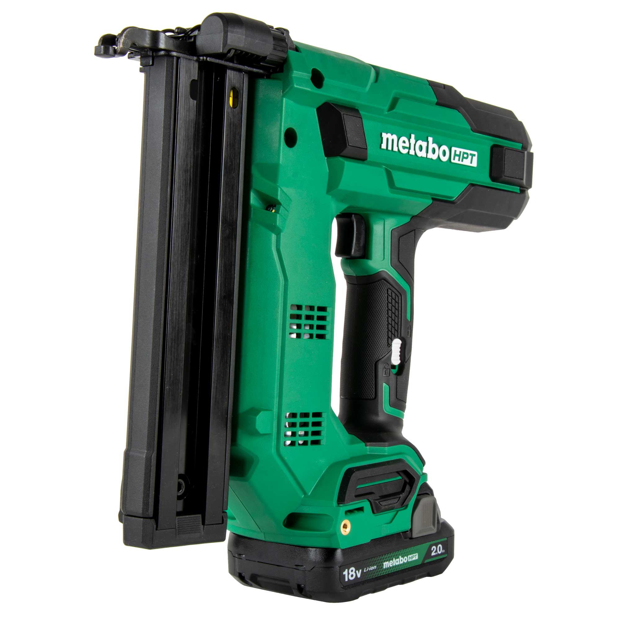 Clavadora metálica para acabados de corona estrecha de calibre 18 Metabo HPT MultiVolt 1 y 1/2 pulgadas (Batería y cargador incluidos) N1804DBM