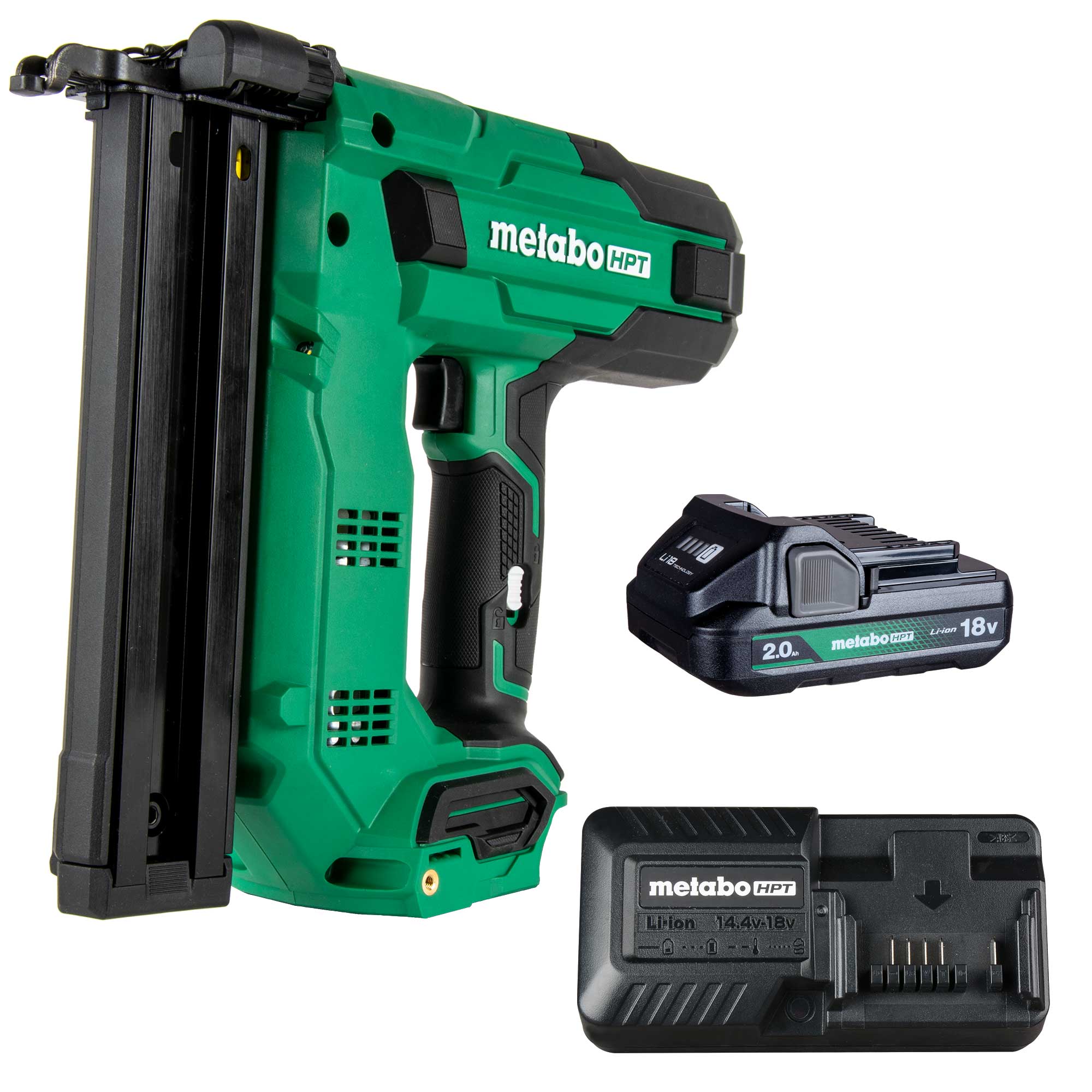 Clavadora metálica para acabados de corona estrecha de calibre 18 Metabo HPT MultiVolt 1 y 1/2 pulgadas (Batería y cargador incluidos) N1804DBM