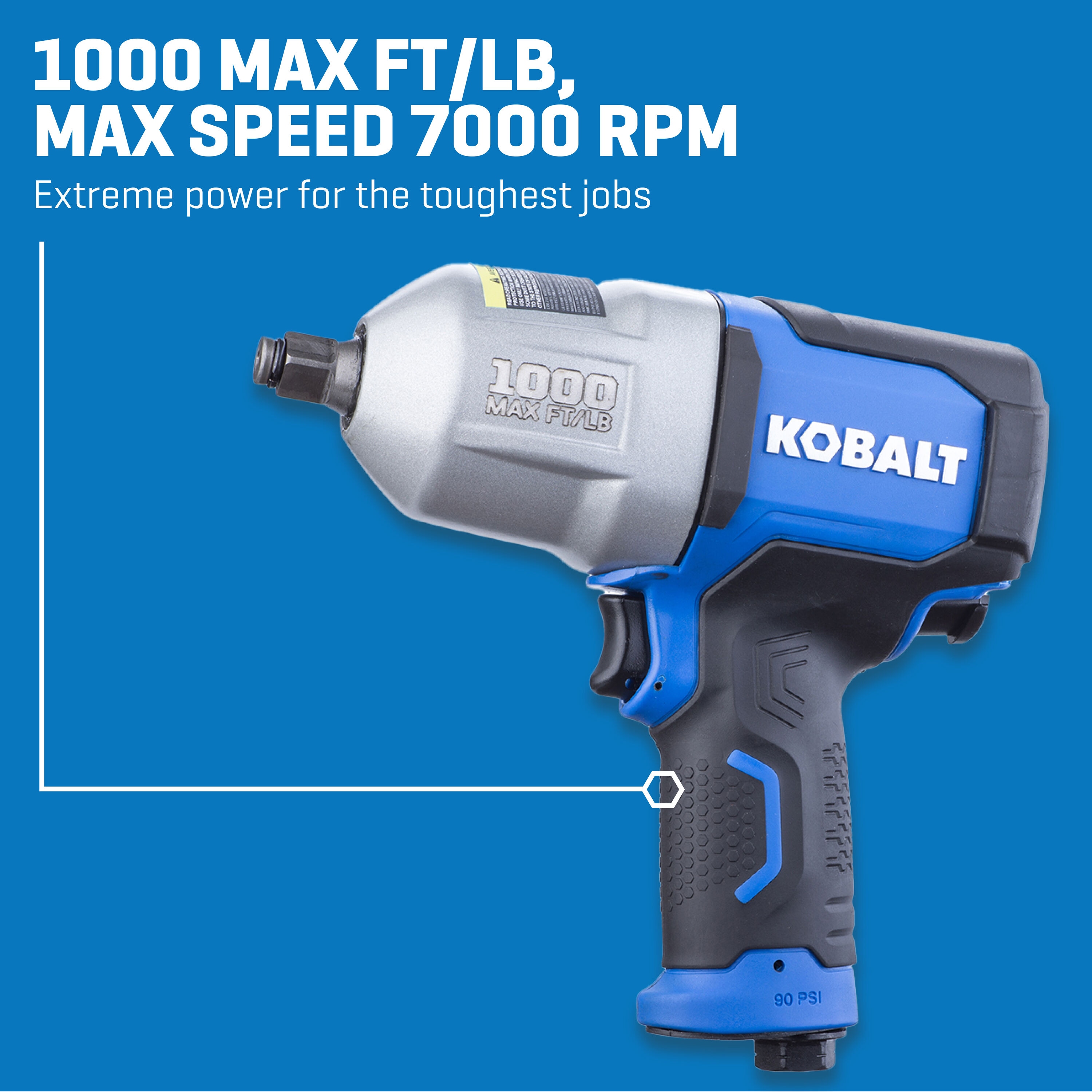 Llave de impacto de aire de 0.5 pulgadas con 1000 pies/libras Kobalt SGY-AIR236