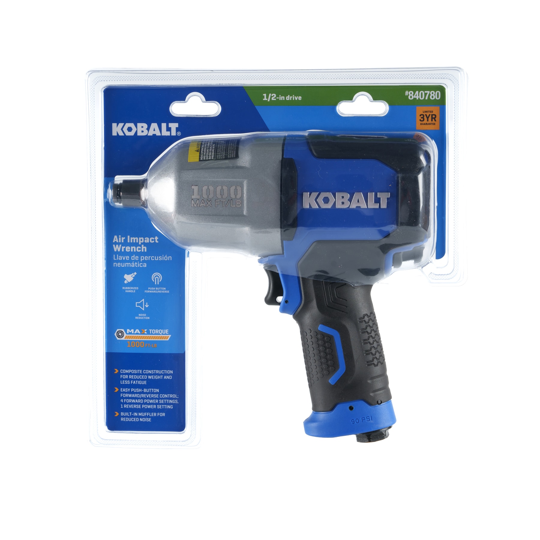 Llave de impacto de aire de 0.5 pulgadas con 1000 pies/libras Kobalt SGY-AIR236