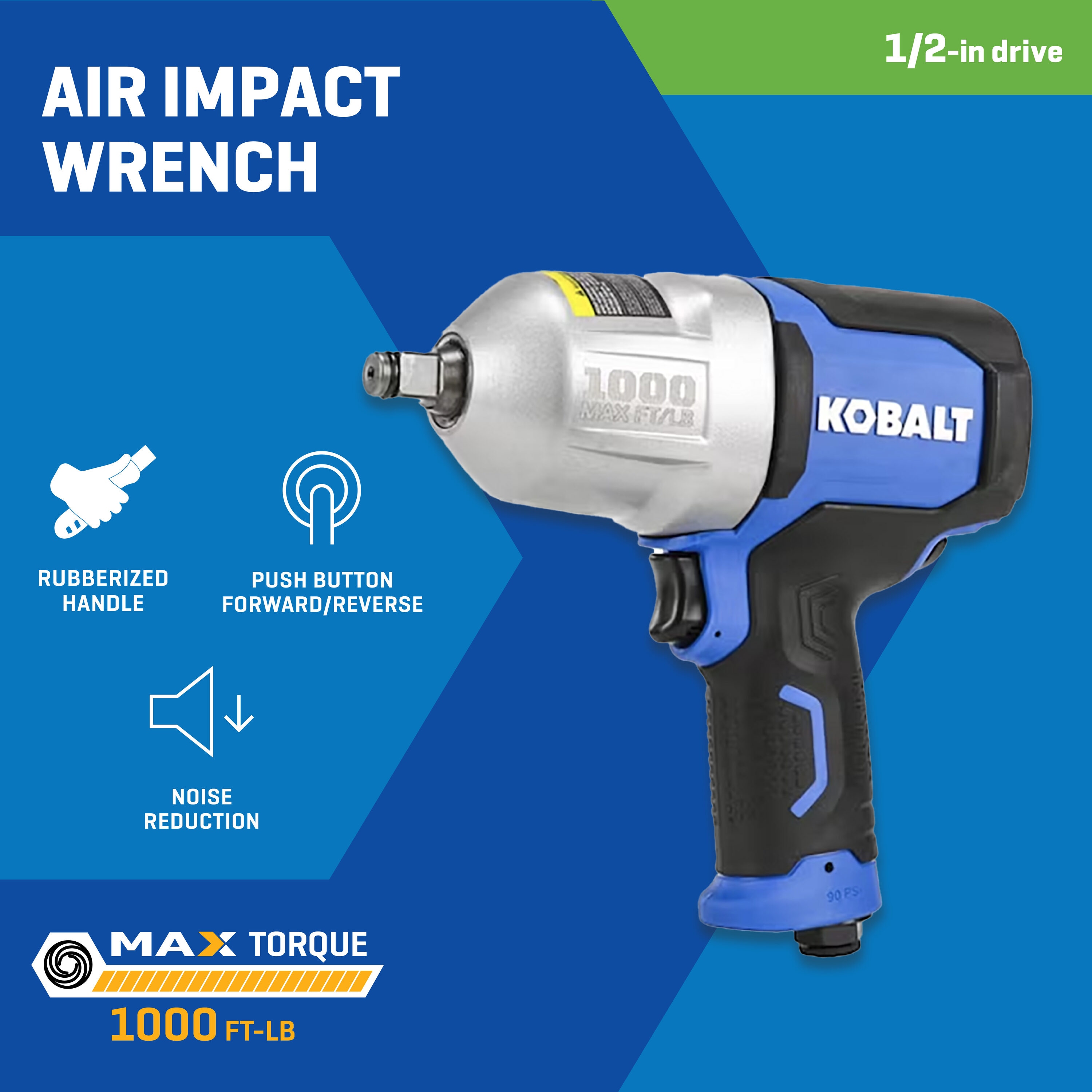 Llave de impacto de aire de 0.5 pulgadas con 1000 pies/libras Kobalt SGY-AIR236
