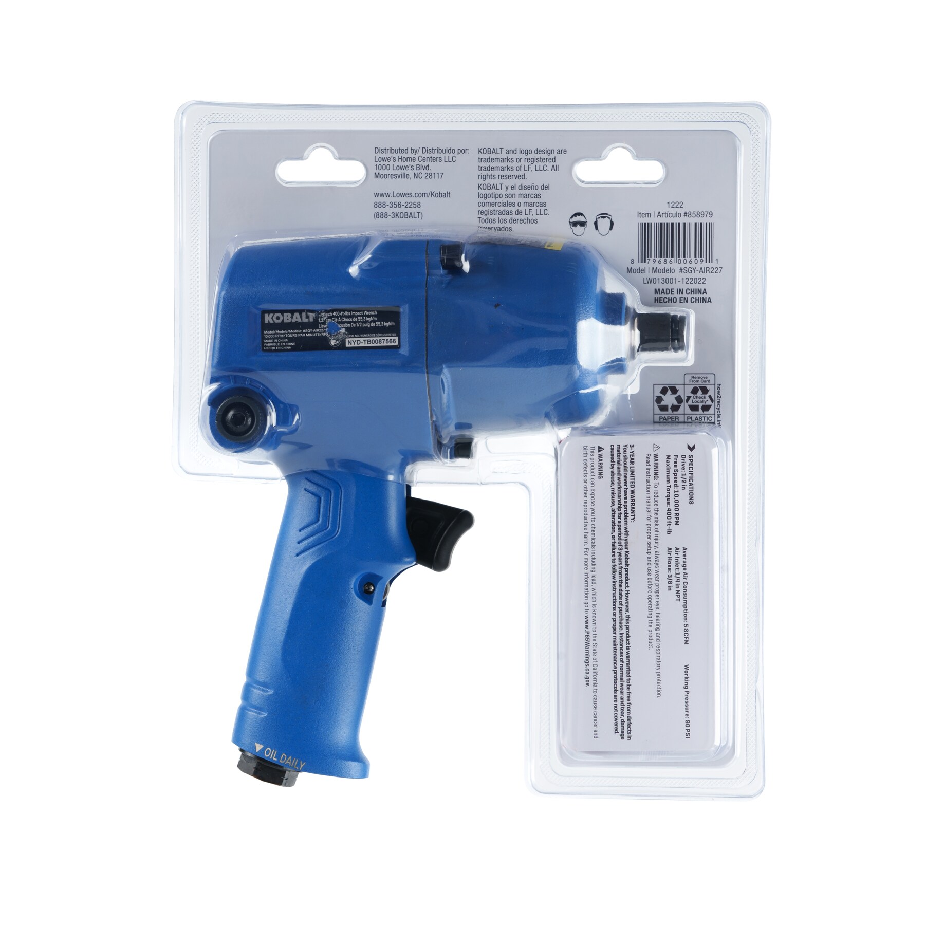 Llave de impacto de aire Kobalt de 0.5 pulgadas y 400 pies/libras