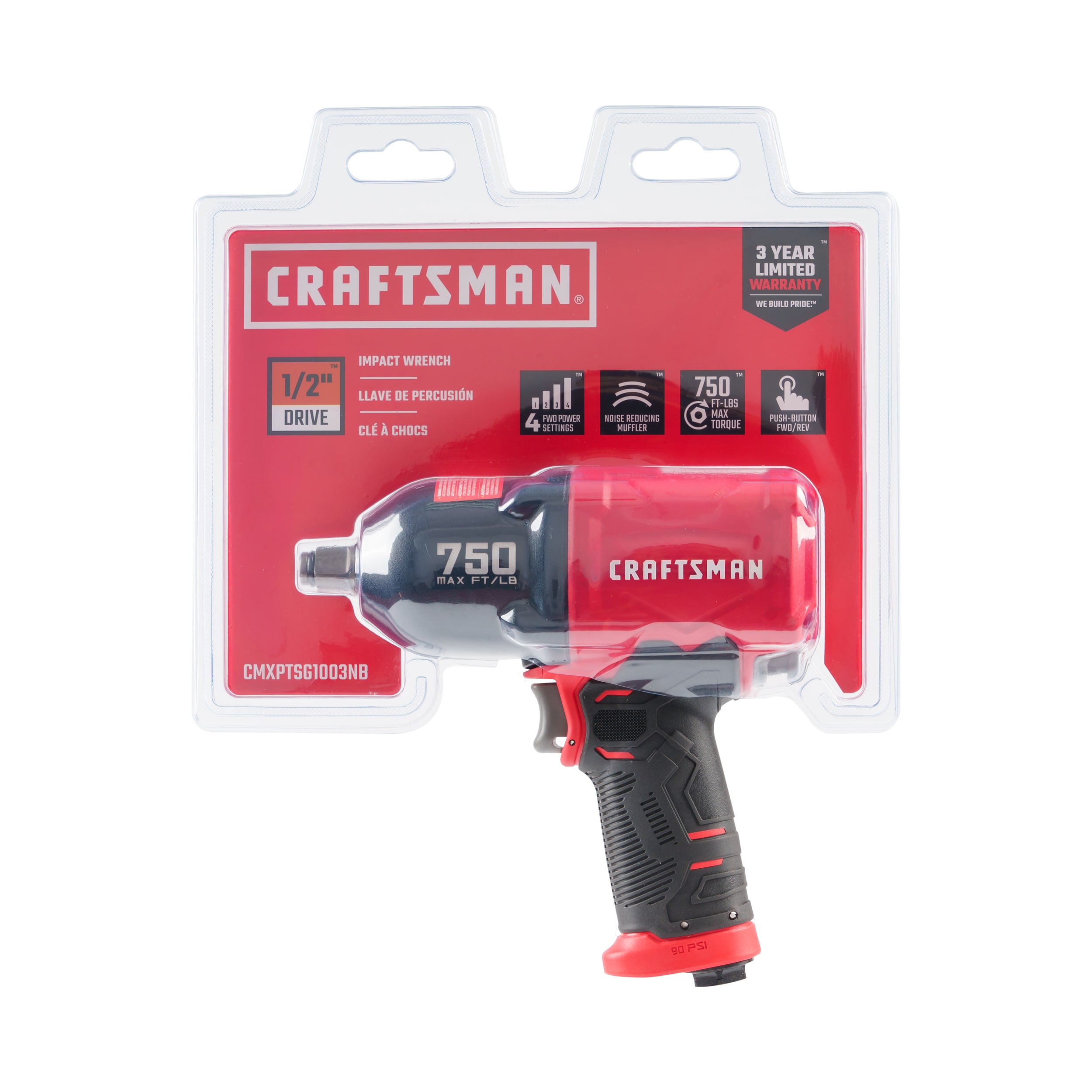 Llave de impacto de aire CRAFTSMAN de 0.5 pulgadas y 750 pies/libras