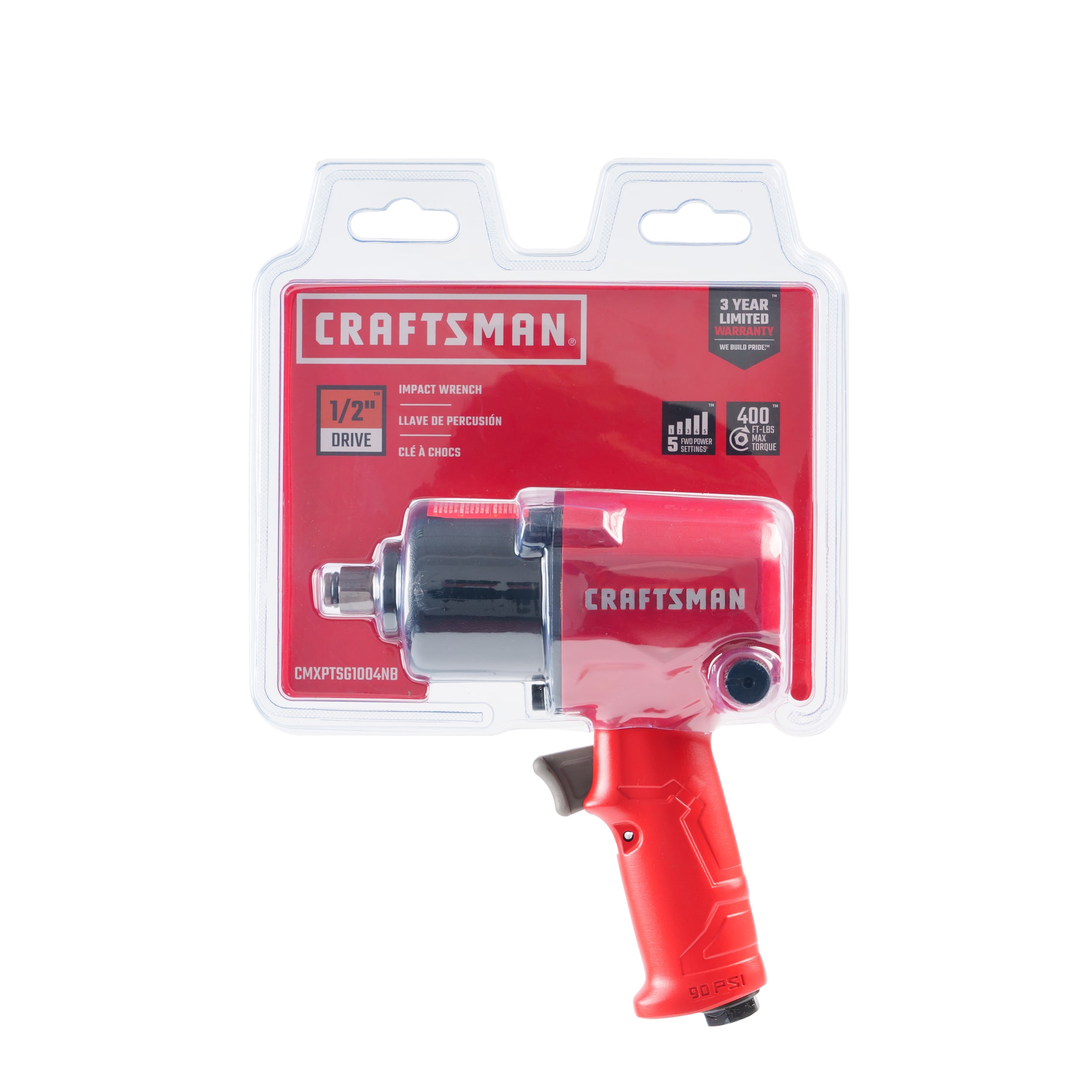 Llave de impacto de aire de 0.5 pulgadas y 400 pies/libra de CRAFTSMAN CMXPTSG1004NB