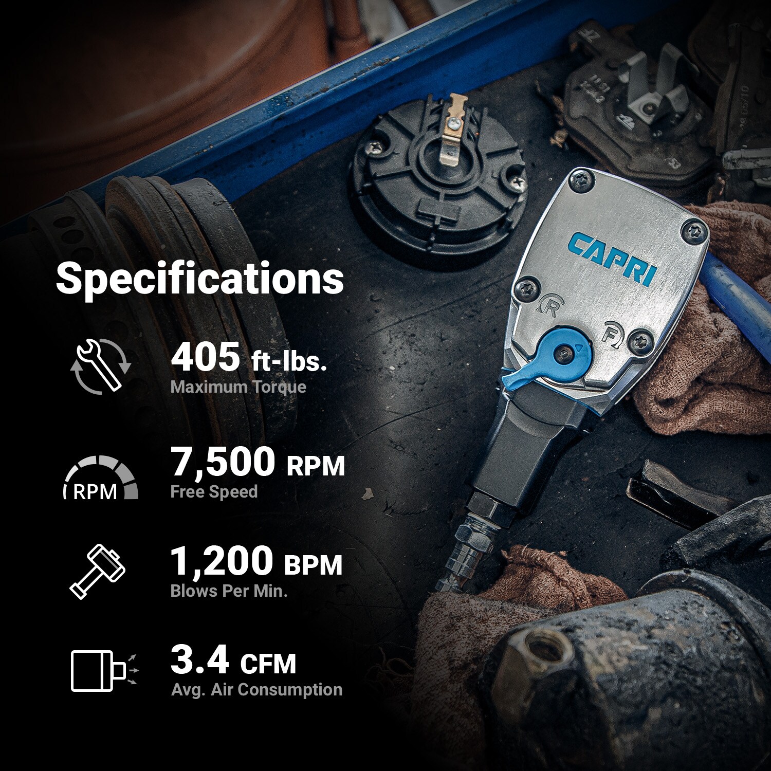 Llave de Impacto Neumática de 0.375 pulgadas con 405 pies/libras - CP33210 de Capri Tools