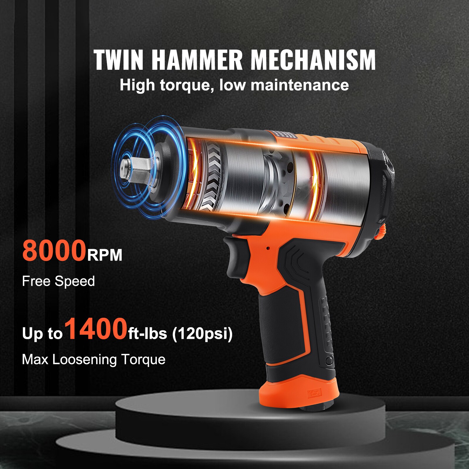 Llave de impacto neumática de 0.5 pulgadas con 1400 pies/libras de torque - VEVOR