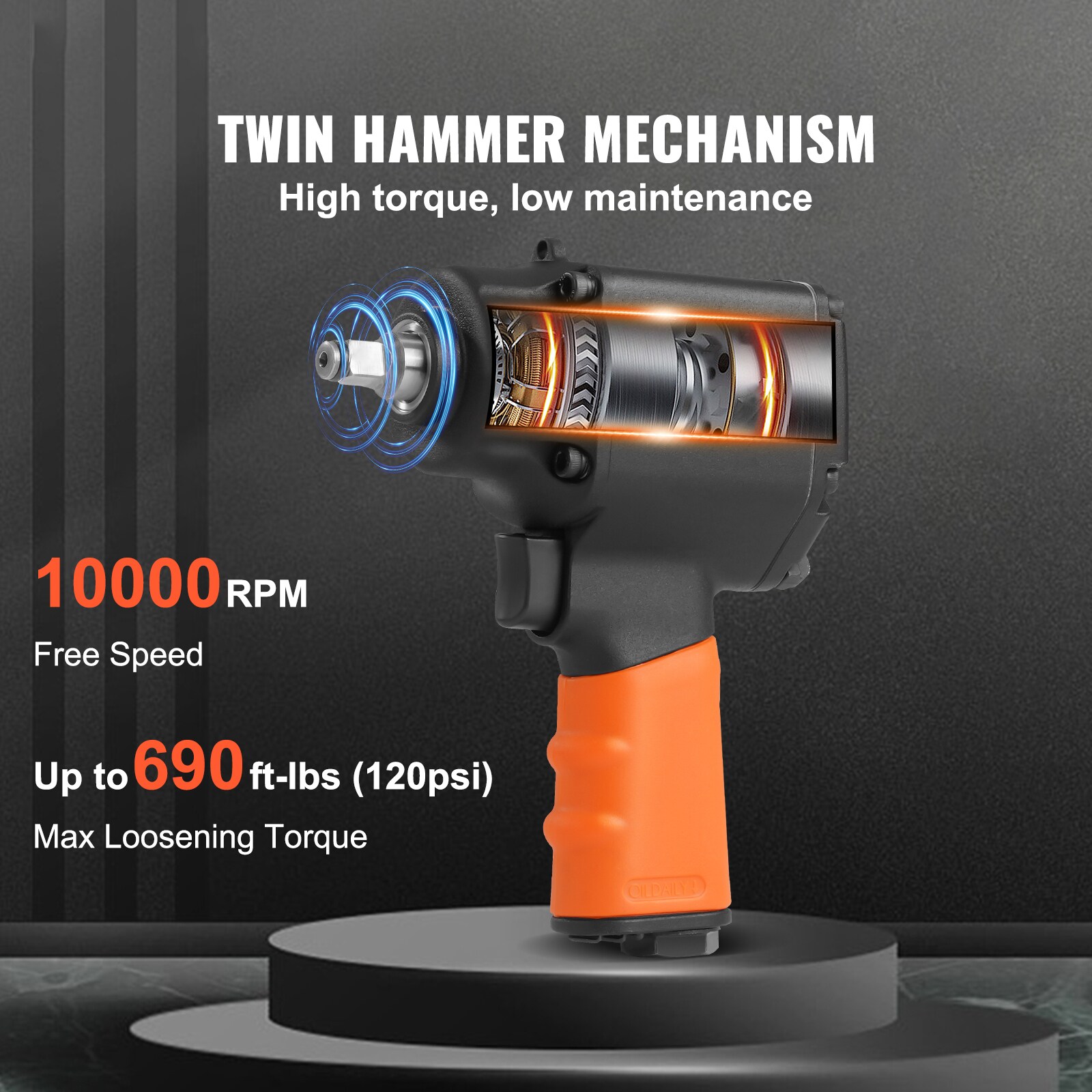 Llave de impacto neumática de 0.375 pulgadas y 690 pies/libras