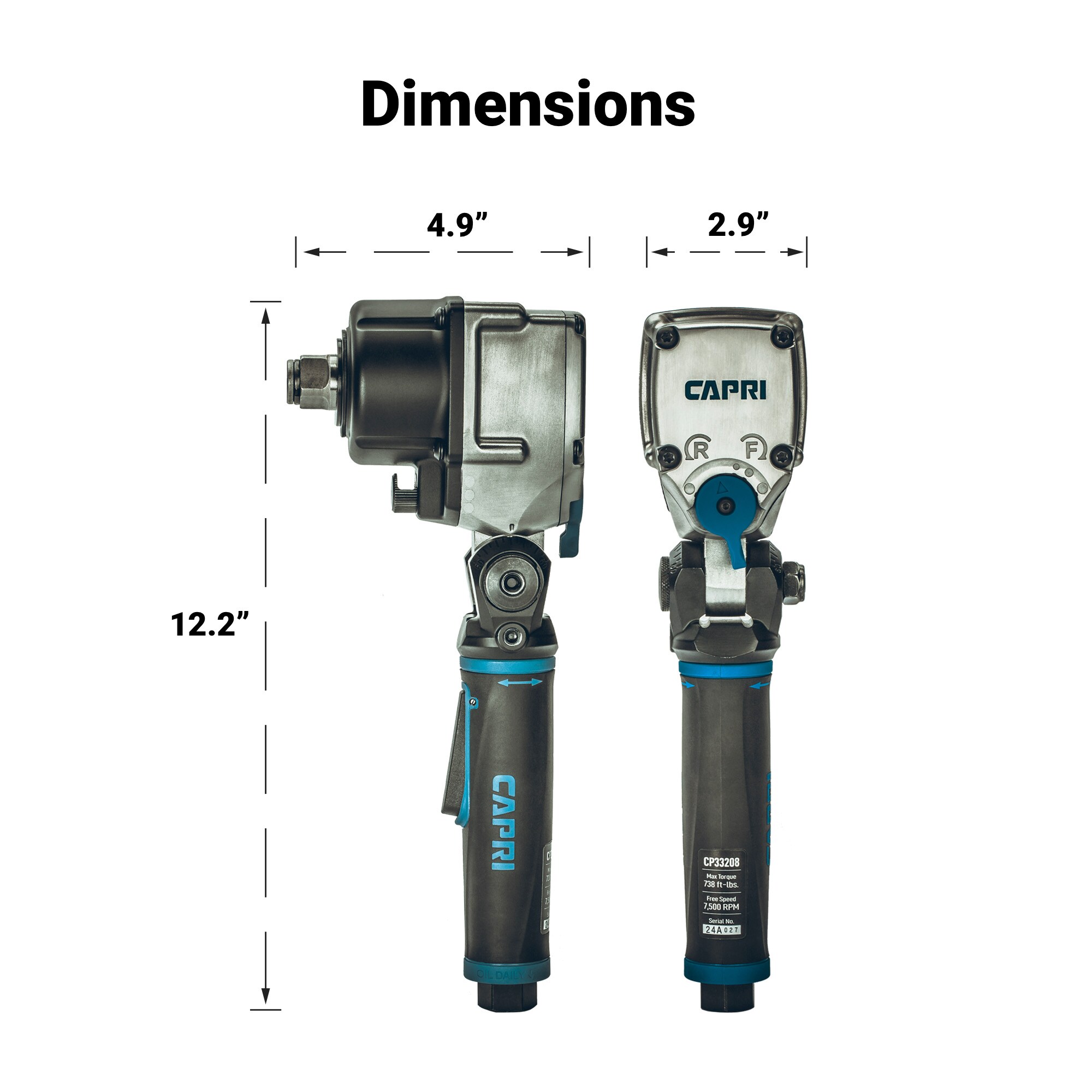 Llave de impacto de aire Capri Tools de 0.75 pulgadas y 738 pies/libras CP33208